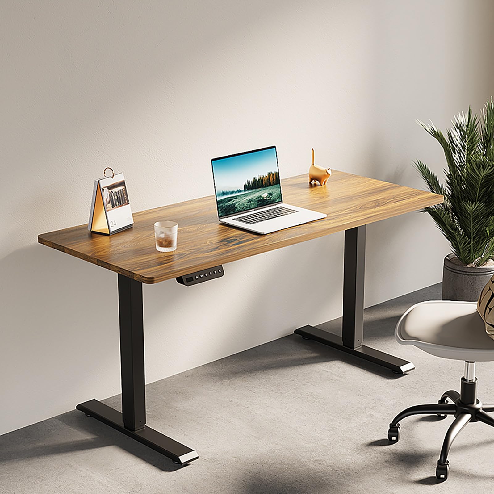CGCSYZ Adjustable Height Manual Electric Desk with Storage Drawer for Home and Office - Ergonomic Workstation, Space-Saving Design, Modern Style, Easy Assembly (Noce Desktopb 100x60cm)