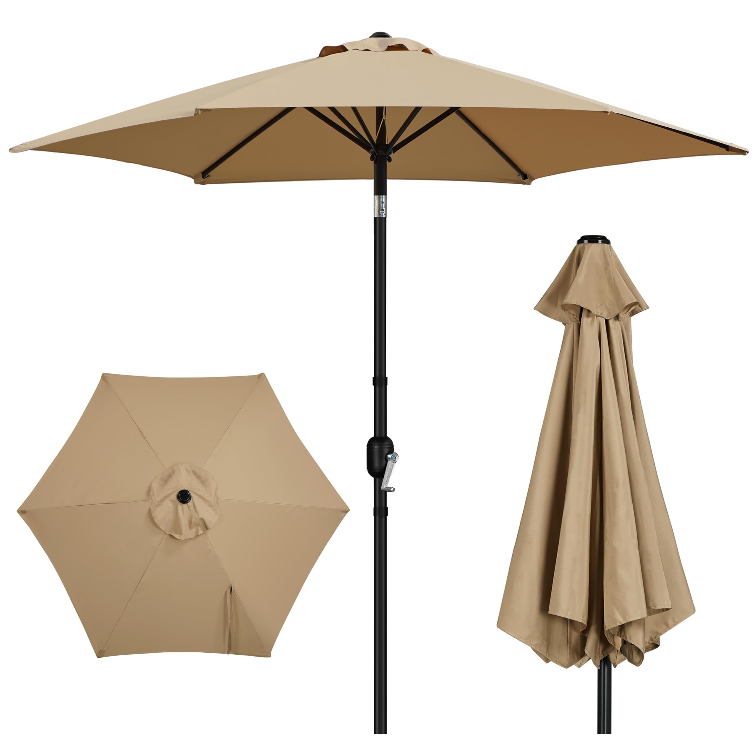 Sombrilla de patio, sombrilla de mesa para exteriores de 9 pies con varillas resistentes, botón de inclinación y manivela para piscina, patio, jardín, terraza