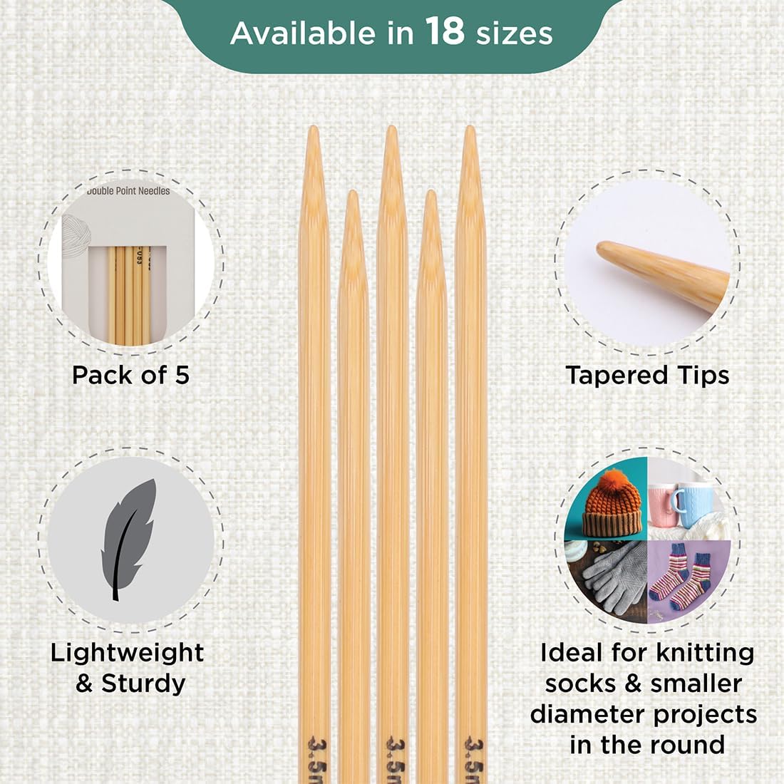 KnitPro Bamboo Double Pointed Needles 8" (20cm) | US Size 4 (3.5mm)