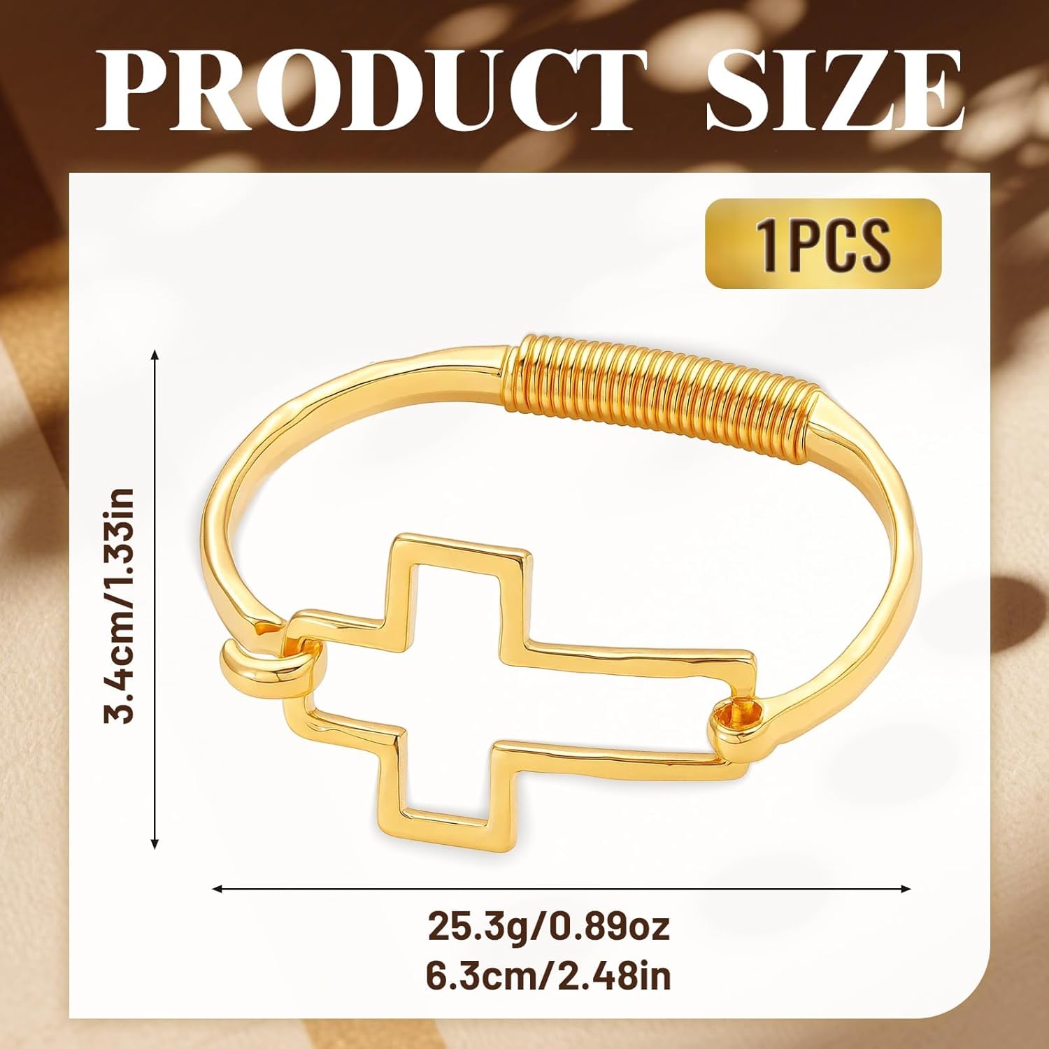 Gold Cross Bracelet for Women, Chunky Gold Cross Bracelet, Tarnish Free Golden Bracelet for Women, Bold Fashion Jewelry, Gift for Birthday Christmas Anniversary, 6.3cm Diameter 3.4cm Width - Image 2