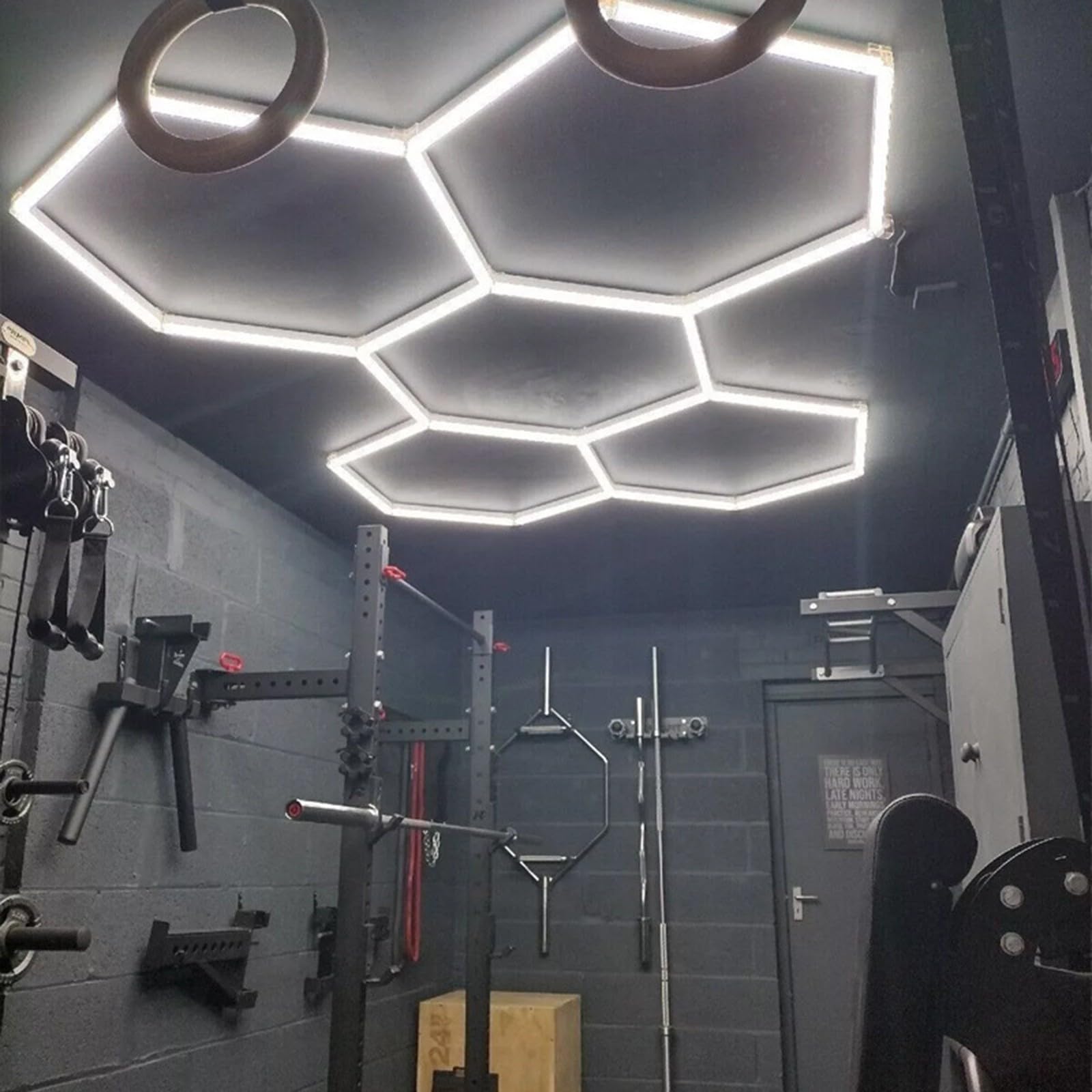 Systèmes d'éclairage LED nid d'abeille, éclairages hexagonaux ultra-lumineux à monter soi-même, tubes lumineux pour garage, plafonnier LED hexagonal pour garage 6500 K 14 HEX