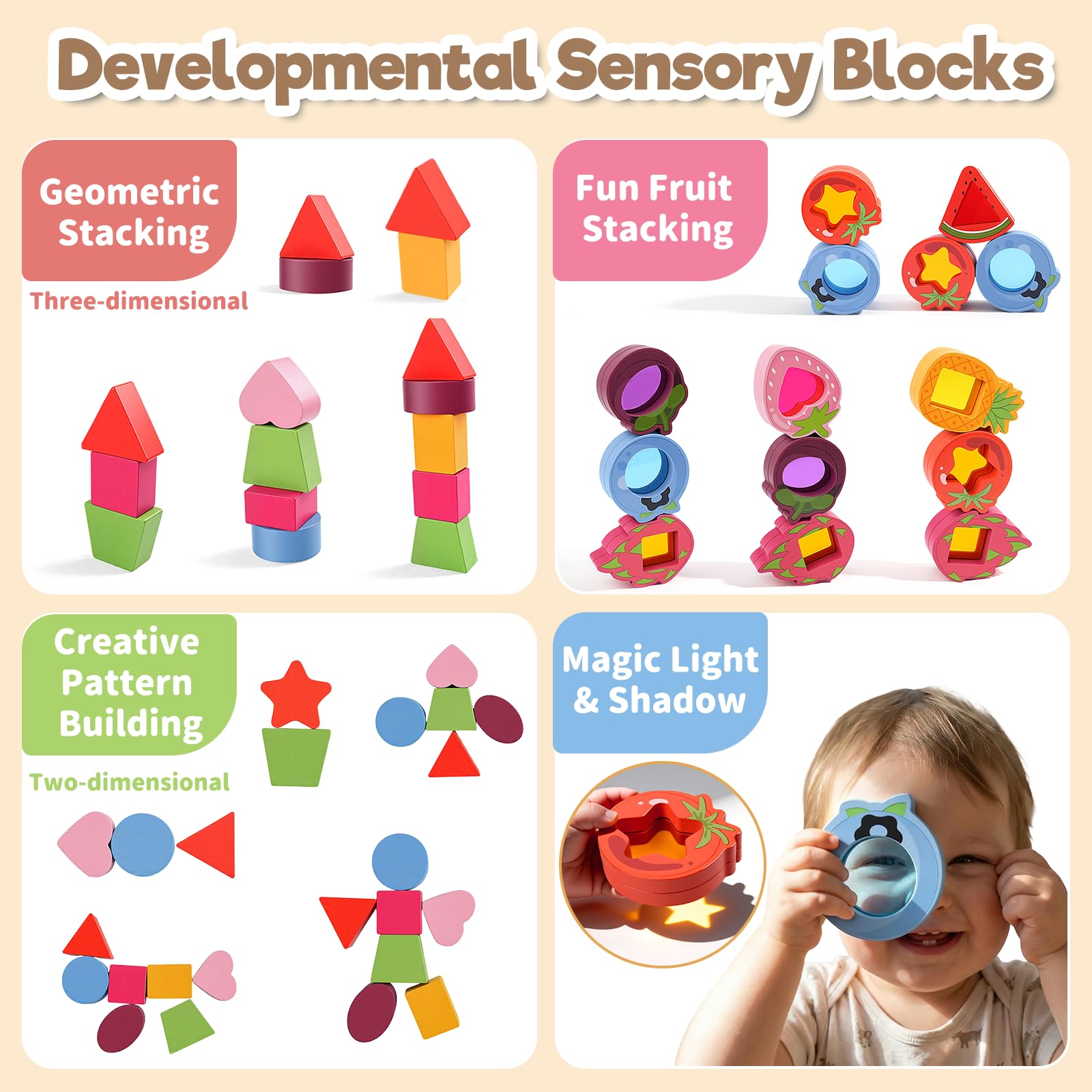 Jouet Bebe 1 an, Jeux Bebe 1 an, Jouet Montessori en Bois Cadeau Bebe 1 ans | Jeux Enfant 1 an Montessori en Bois et Acrylique avec Formes, Fruits et Légumes à Associer, Cadeau pour Garçon et Fille