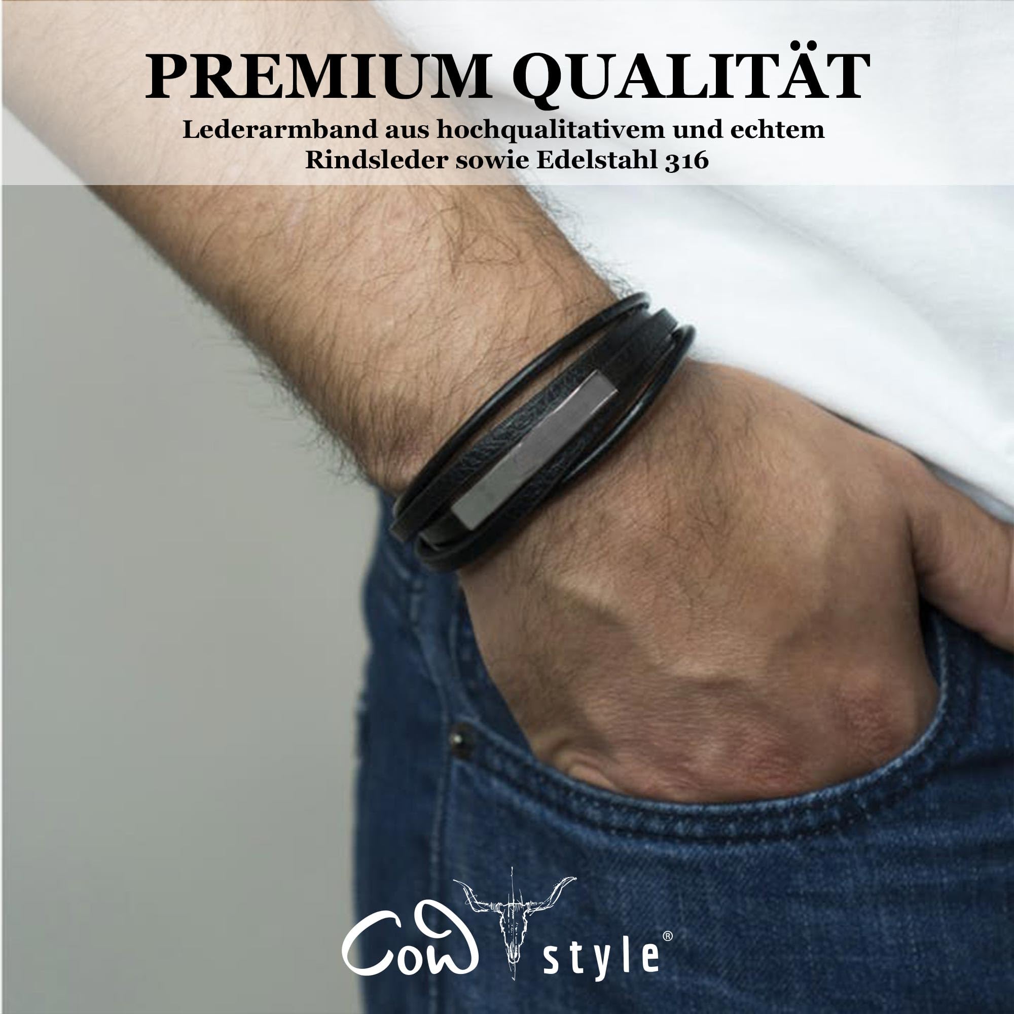 Lederarmband mit Gravur Herren Damen | Personalisiertes Armband mit Namen Datum | Männerarmband Frauenarmband | Geschenk Freund Papa Mama zu Weihnachten | Aus Echtleder | Modeschmuck