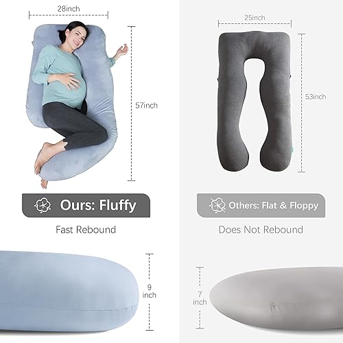 Miniatura 7 de MOON PARK Almohadas de embarazo para dormir, almohada de maternidad de cuerpo completo en forma de U con funda extraíble, soporte para espalda,