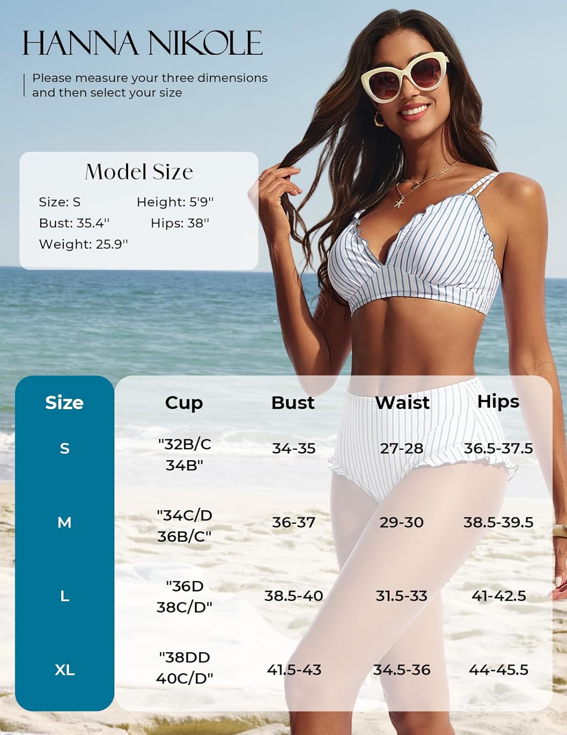 Hanna Nikole Women High Waisted Bikini Sets Ruffle, 2 Piece Bathing Suit Tummy Control, Sexy Retro Swimsuits Beachwear - Image 5