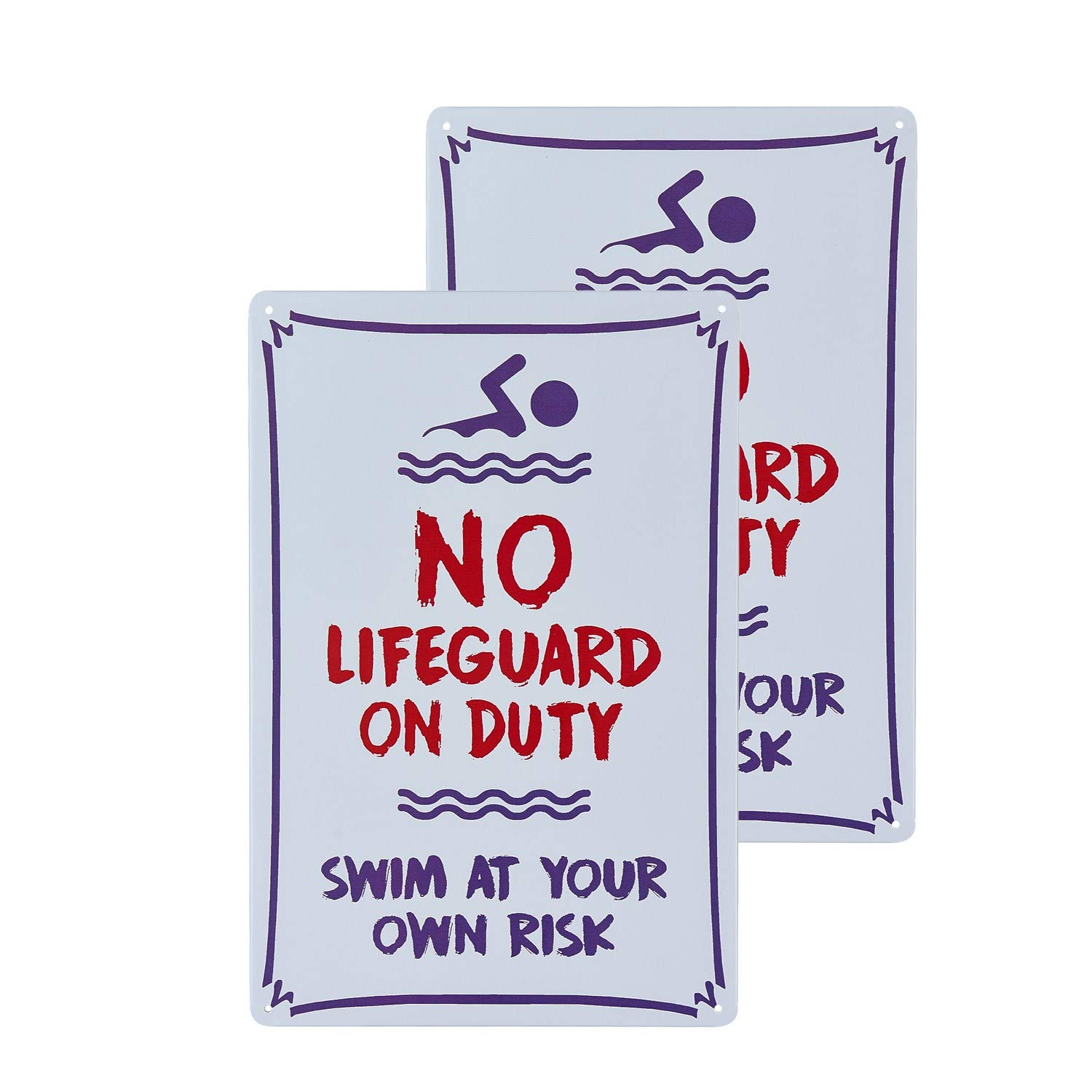 2 Stück Schwimmbad-Schild, Warnschild mit Aufschrift "Warning No Lifeguard On Duty", Warnschild für den Pool