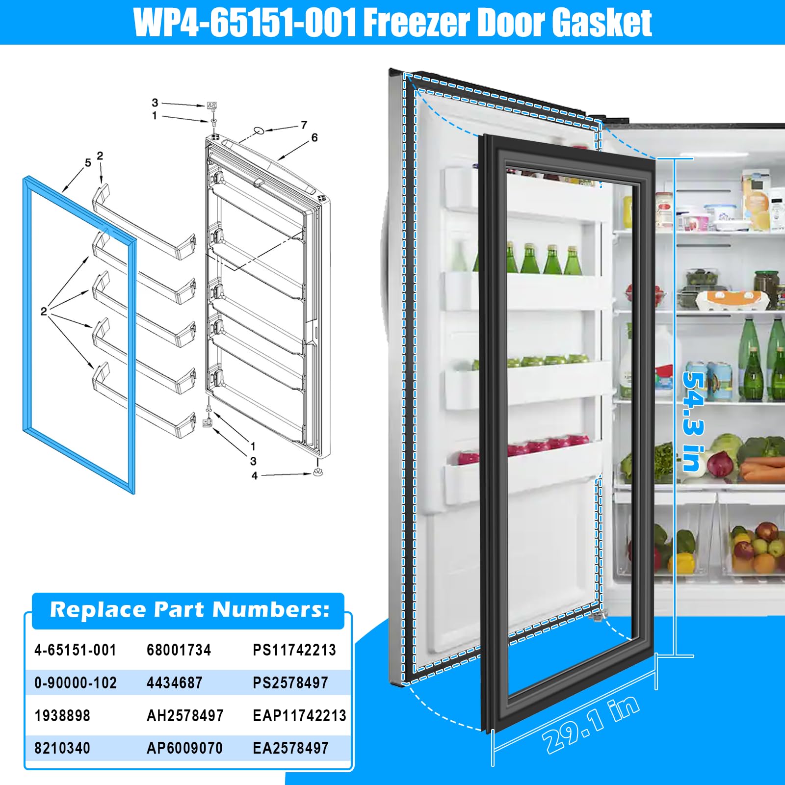 Amazon.com: UPGRADED WP4-65151-001 Freezer Door Gasket Compatible