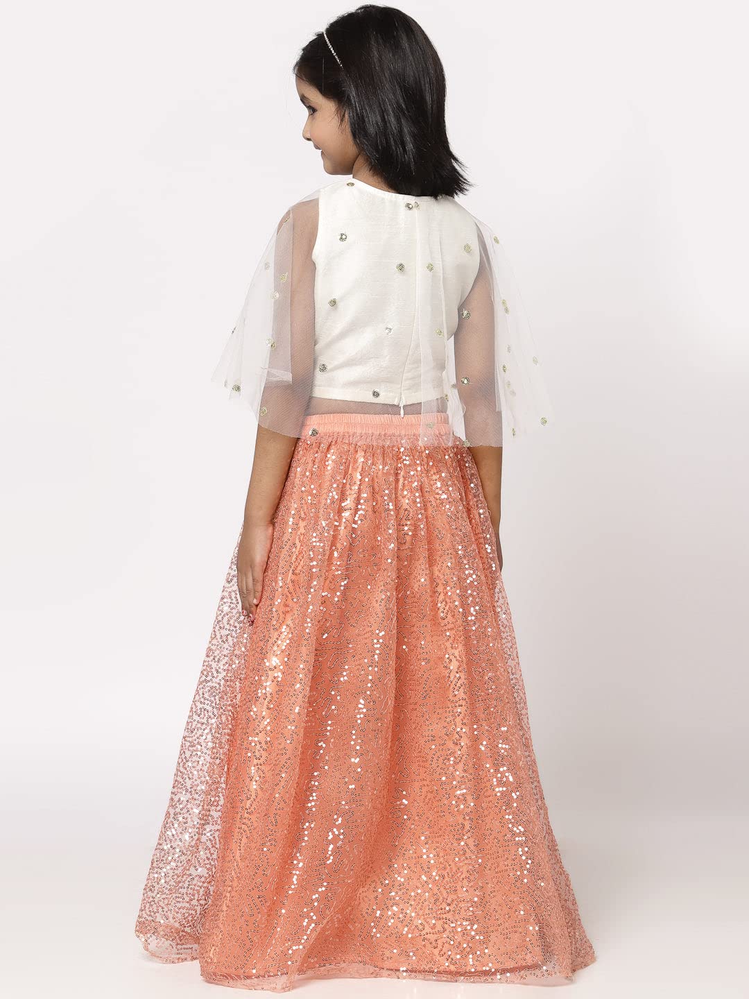 studio rasa Net Sequins Embroidered Cape Lehenga Set Wedding Party Festival kids dress girls (GLC12205/3-4_Peach) 4