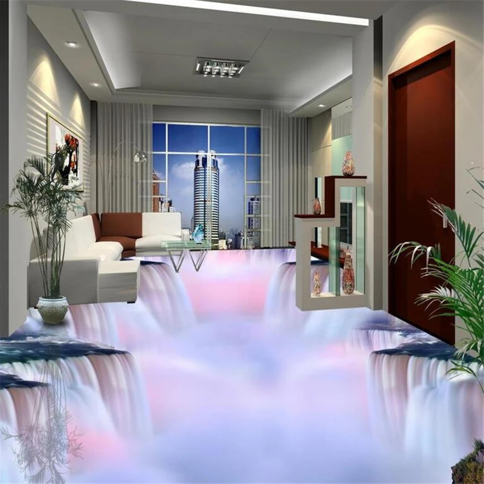 HAN MAN XIU Self-Adhesive 3D Mural/Floor Tile Sticker, Three-Dimensional Cliff Waterfall, Bedroom/Bathroom Art Decoration Mural