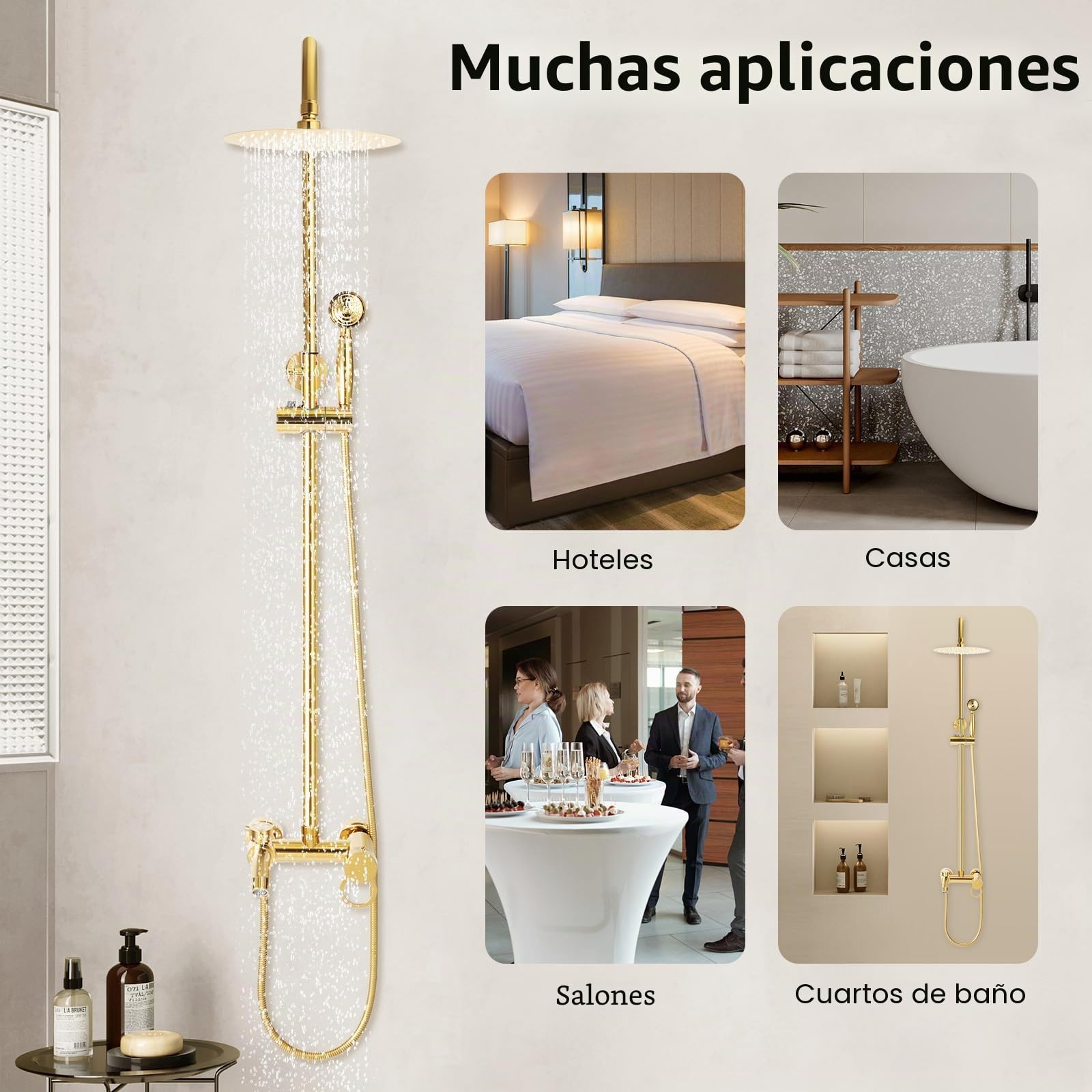 Set de ducha de columna, en latón envejecido, con ducha de mano de latón, en estilo retro, altura regulable 80 ~ 117 cm, montaje en pared