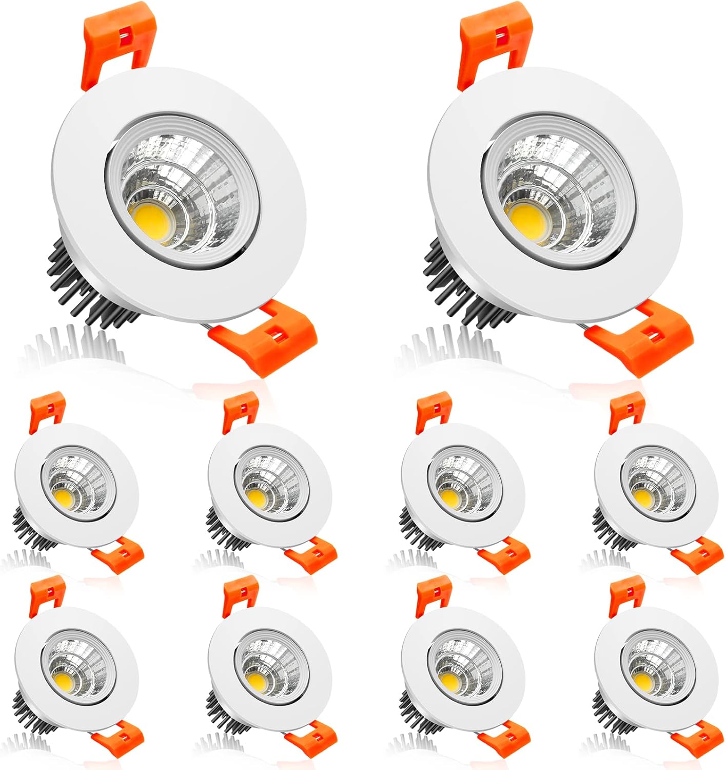 2Inch LED Recessed Ceiling Light, 3W Dimmable LED Downlight, 60 Beam Angle COB Recessed Lights with Driver, Daylight White 5500K, 25W Halogen Bulbs Equivalent for Ceiling Lighting, White 10Pack Daylight White Milk White 10P