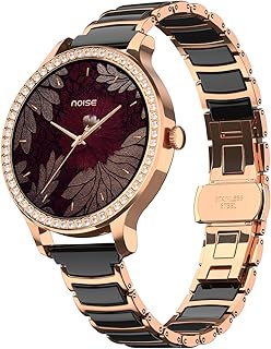 Noise Diva Araya Smartwatch for Women with AMOLED Display (850 Nits), 60 Crystal Bezel, Cycle Tracking, Skin Temperature, Sleep Monitor, SOS with Live Location, 100+ Watch Faces - Rose Gold Ceramic