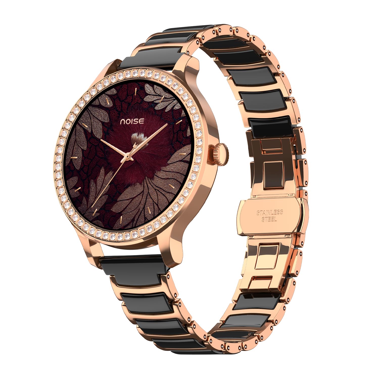 Noise Diva Araya Smartwatch for Women with AMOLED Display (850 Nits), 60 Precision-Set Crystals, Cycle Tracking, Skin Temperature, SOS with Live Location, 100+ Watch Faces - Rose Gold Ceramic discount deal