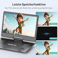 POFOTO 15,7" Hordozható DVD lejátszó 14,1" HD forgó kijelzővel, 6 órás akkumulátor - grey/black 6