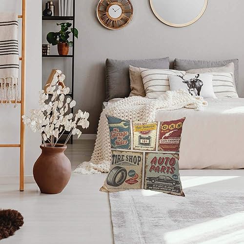 Miniatura 5 de HOSNYE Funda de almohada vintage de lino de algodón para automóvil, piezas de automóvil, tienda de neumáticos de gas, garaje, baterías de automóvil,