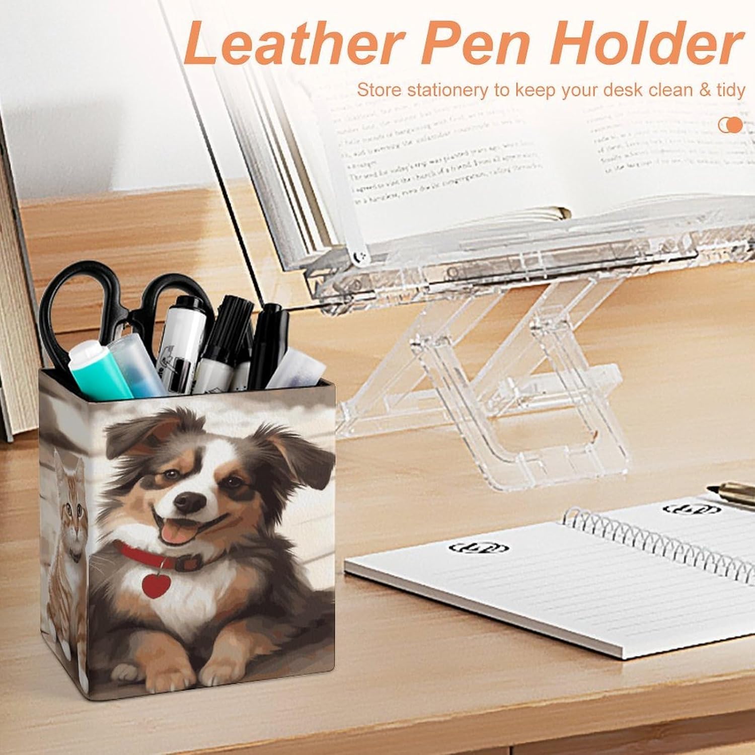 Funny Cat Dog Pen Holder Square Desk Organizer for Office Studio image 4