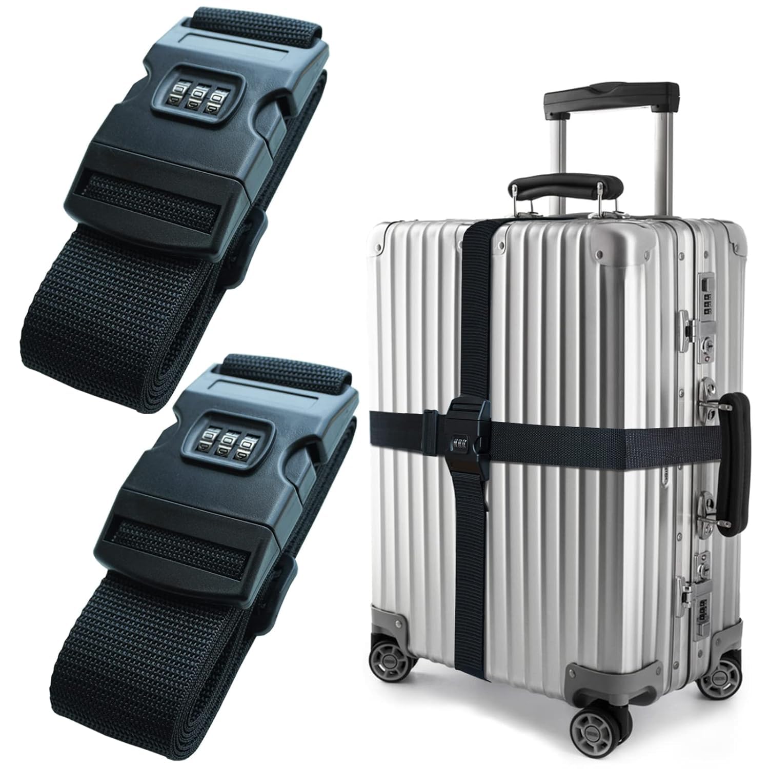 Adjustable Luggage Strap with 3 Digit Combination Lock – Heavy Duty Suitcase Belt for Travel Security, TSA Approved Travel Baggage Strap for Checked & Carry-On Luggage (Black)-image-16