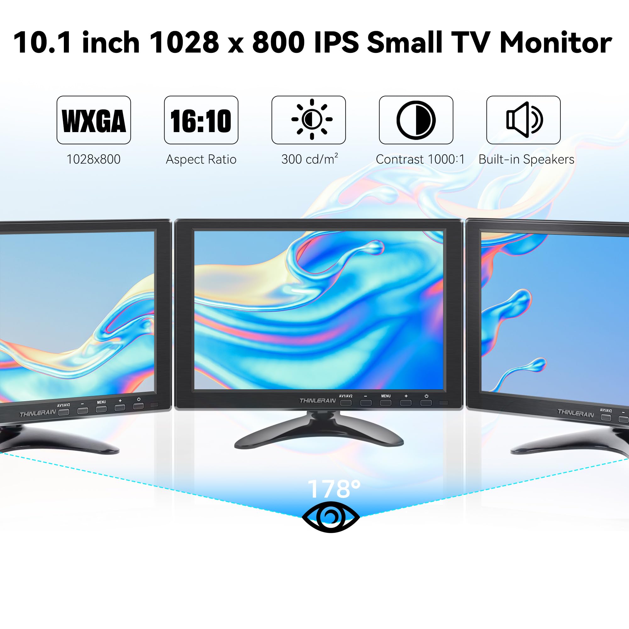 10,1 Pouces Écran Moniteur Portable 1280 x 800 LED 16:10 IPS Ecran de HDMI/VGA/BNC/AV/VESA/Support Compatible avec PC Raspberry Pi Windows 7/8/10