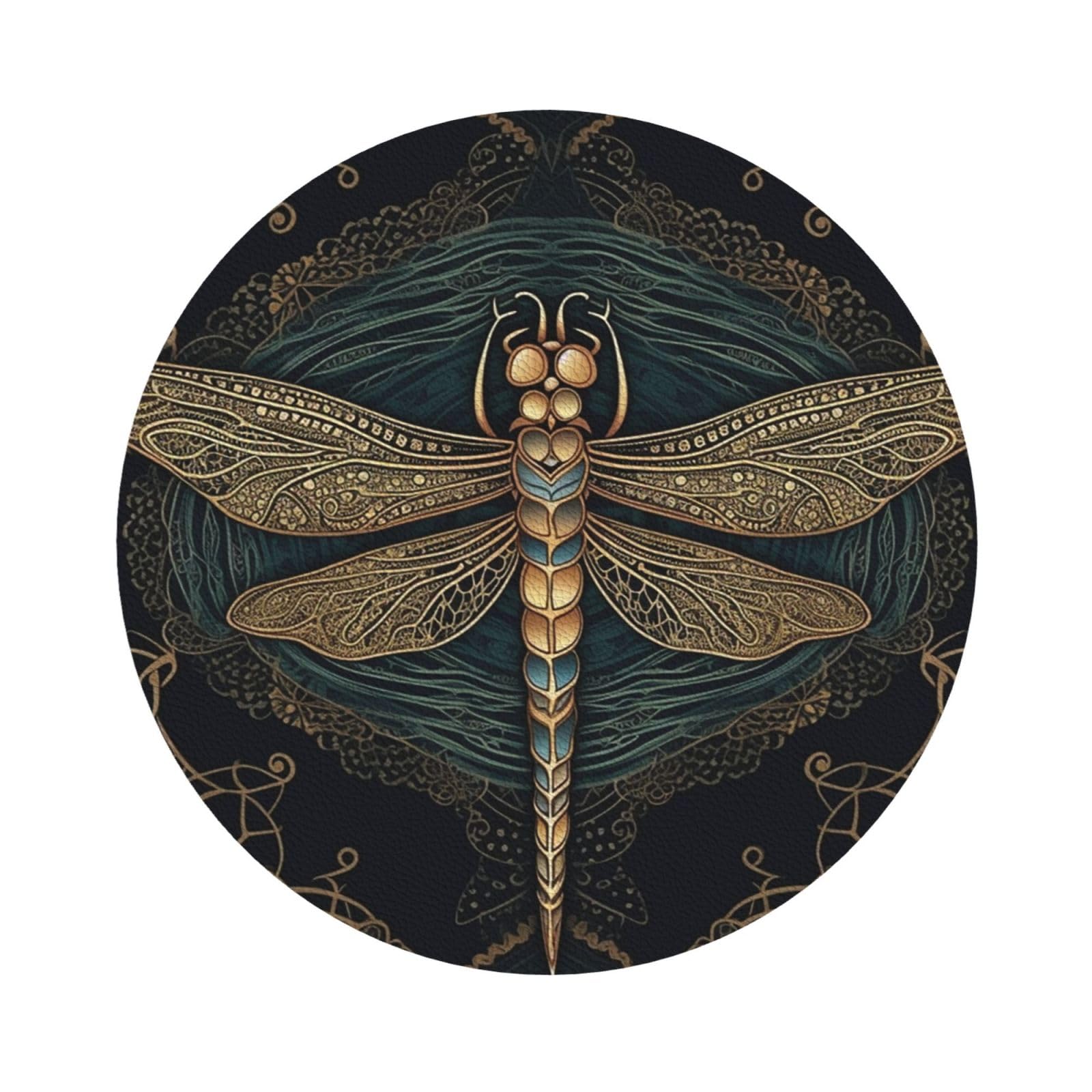 Dwrepo Men's Round Shape Dragonfly Coasters For Drinks Set Of 4 Absorbent Drink Coasters Heat Resistant Pu Leather Coaster For Tabletop Protection Non-Slip Cup Coaster For Coffee Table