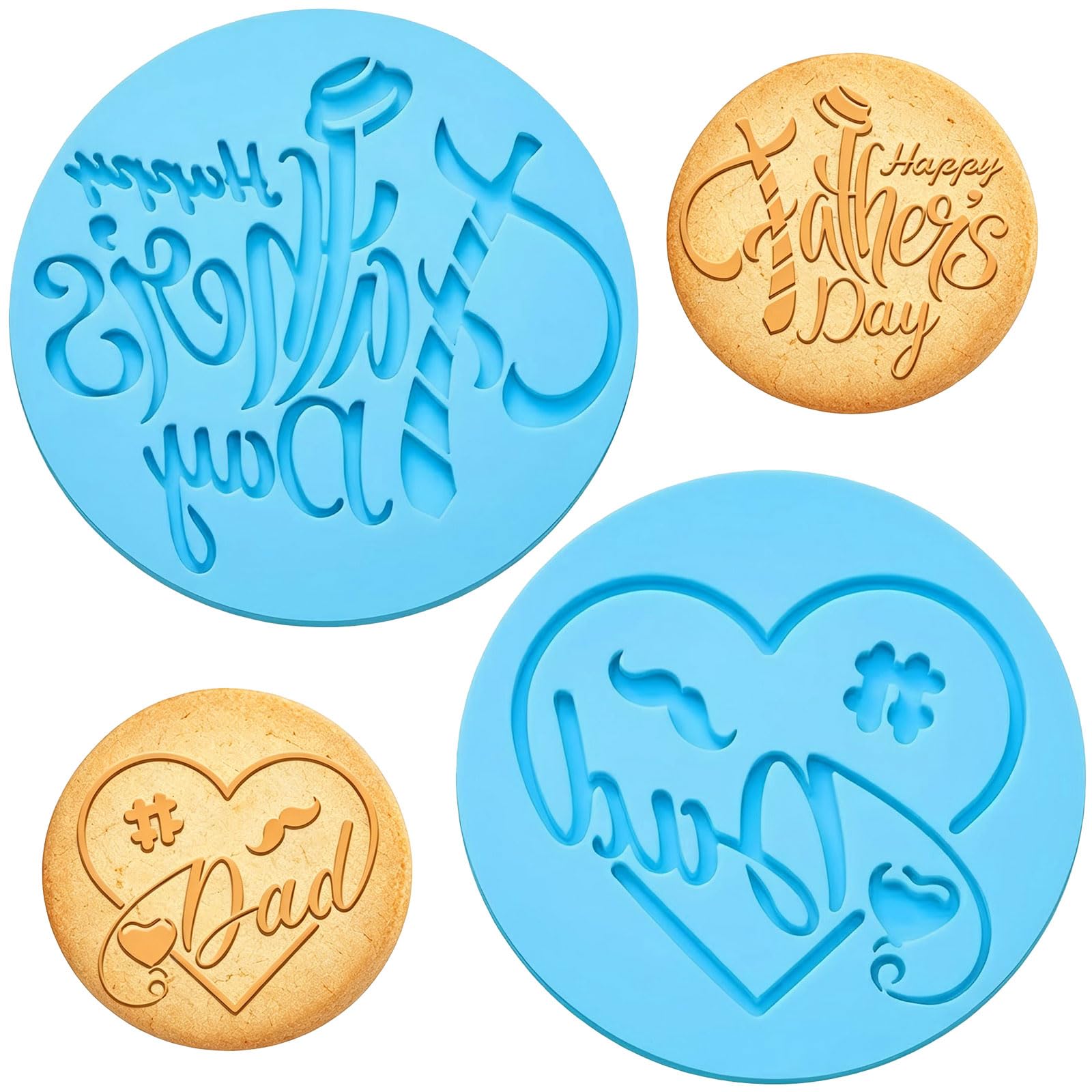 2 Pcs Father’s Day Cookie Stamps – Happy Father’s Day Embosser and Dad Cookie Cutters Stamps, Plastic Baking Molds for lcing Fondant Frosting Sugar Paste Cake Cookies Baking Decorations