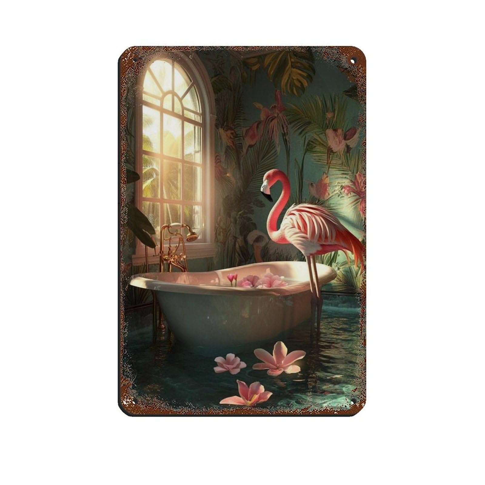 Tropical Flamingo, Pink Flamingo Poster Tin Sign Vintage Metal Pub Club Cafe Bar Home Wall Art Decoration Poster Retro 8x12inch(20x30cm)
