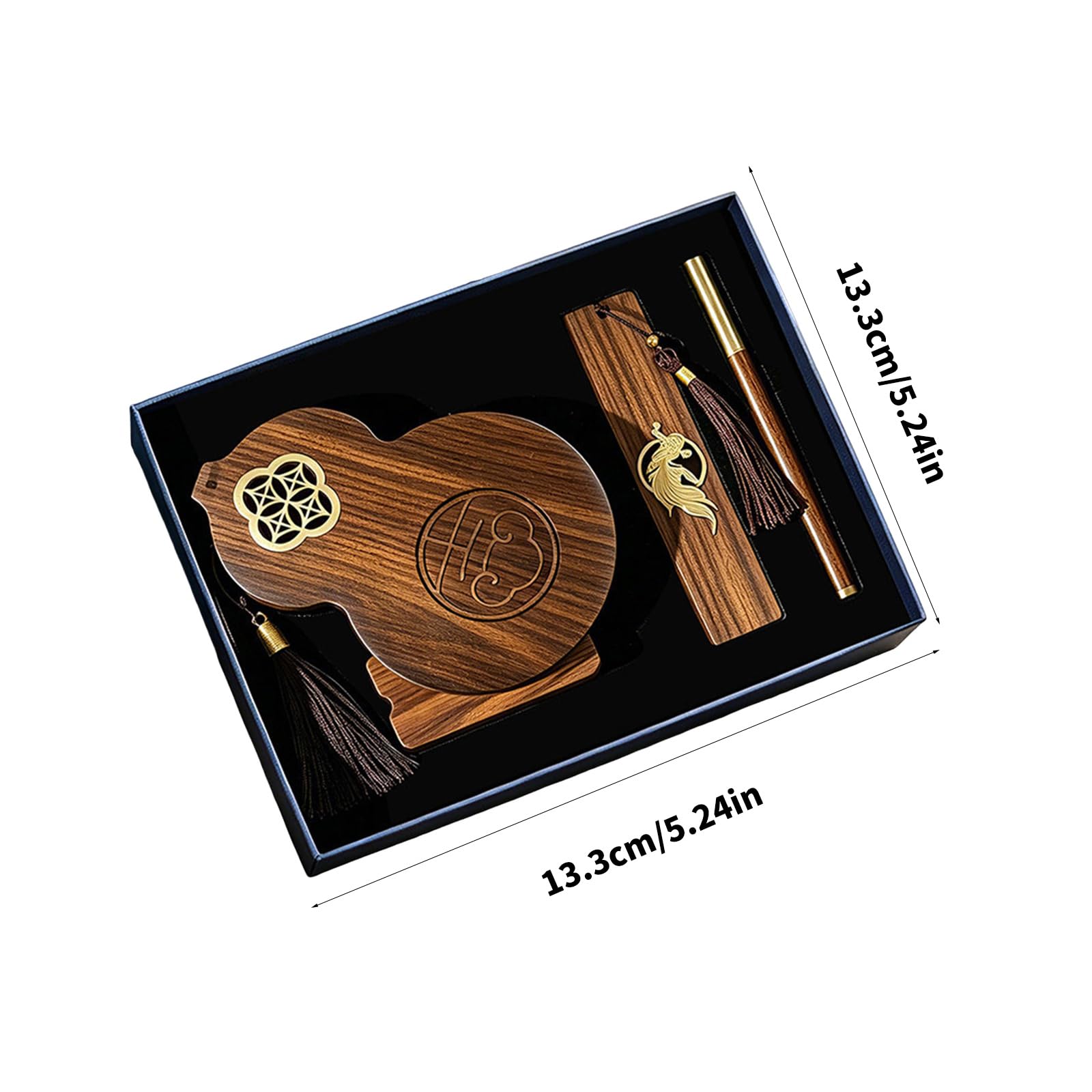 Set portapenne da scrivania in legno con segnalibro e penna, A | Organizer ispirazione cinese con aspetto legno per scrivanie da studio e da lavoro