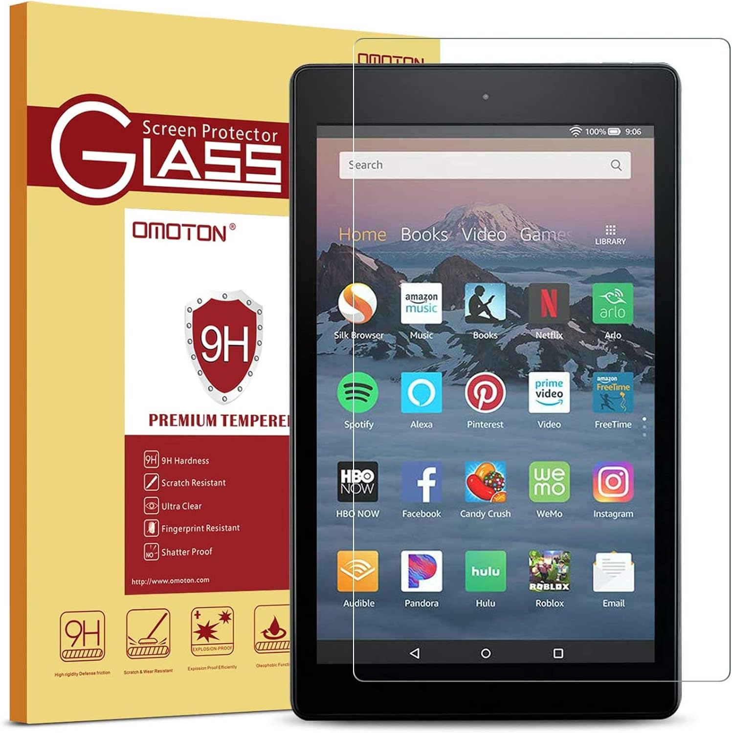 OMOTON Screen Protector for Fire HD 8 (8th and 7th Generation, 2018/2017/2016 Release), Not for Fire HD 8 10th Generation released in 2020, Tempered Glass/HD / 9H Hardness