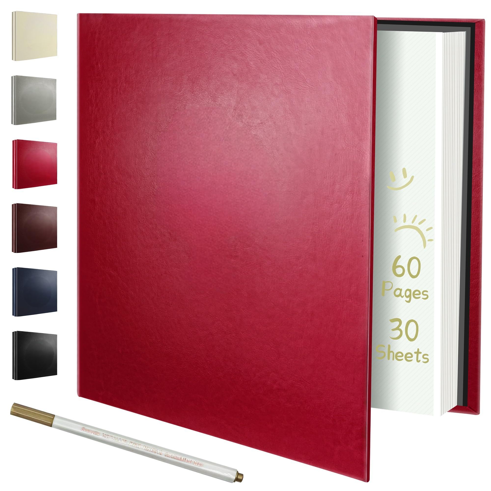 Rdylymx Scrapbook Album 60 Pages Photo Album Self Adhesive for 6x4 7x5 10x8 A4 Pictures Leather Cover DIY Photo Book White Thick Sticky Pages Memory Book for Art & Craft Projects (Red)