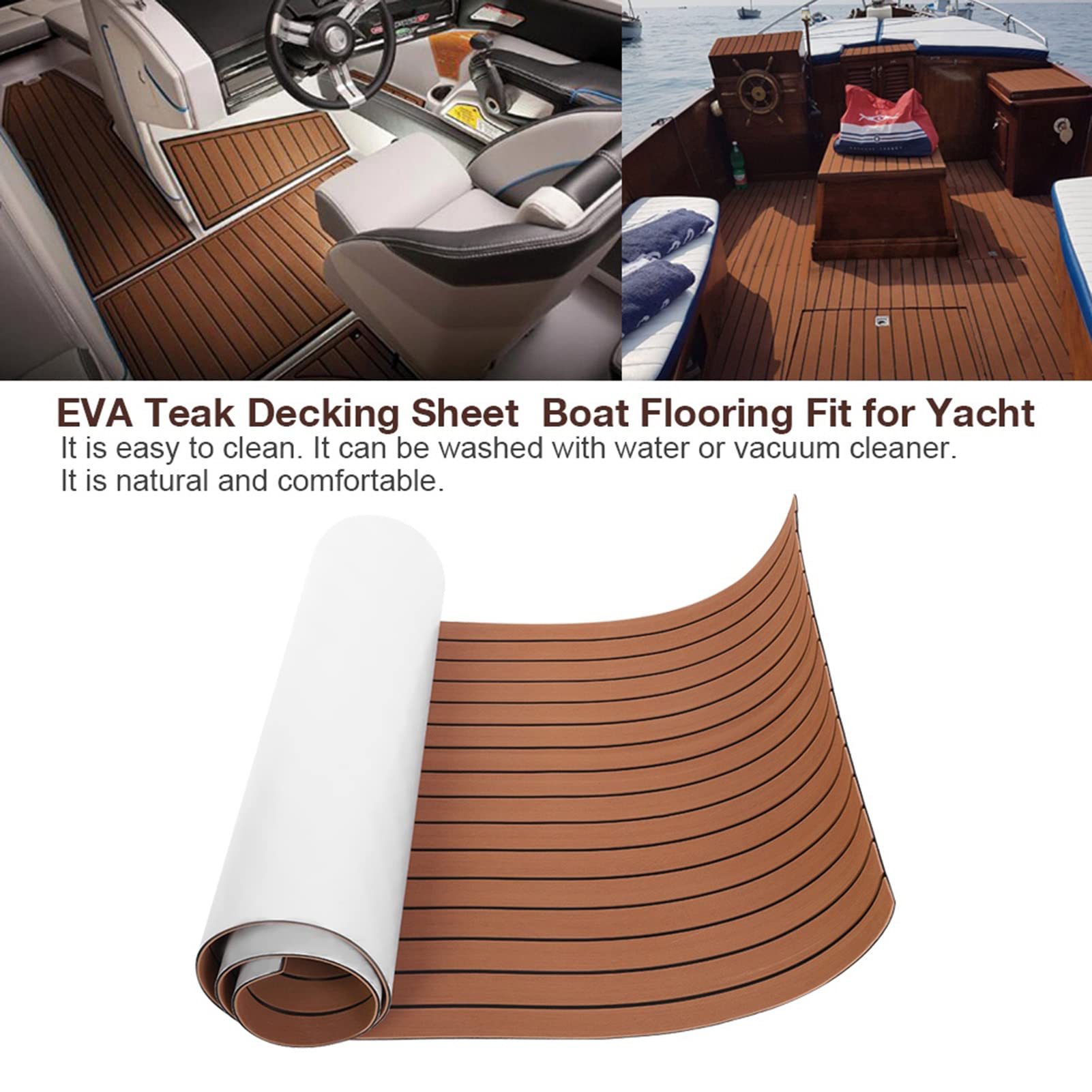 Selbstklebender Teak Bodenbelag, Schaum Fußboden Matte für Yacht und Wohnmobil, Grau, 240 x 90 x 0,6 cm