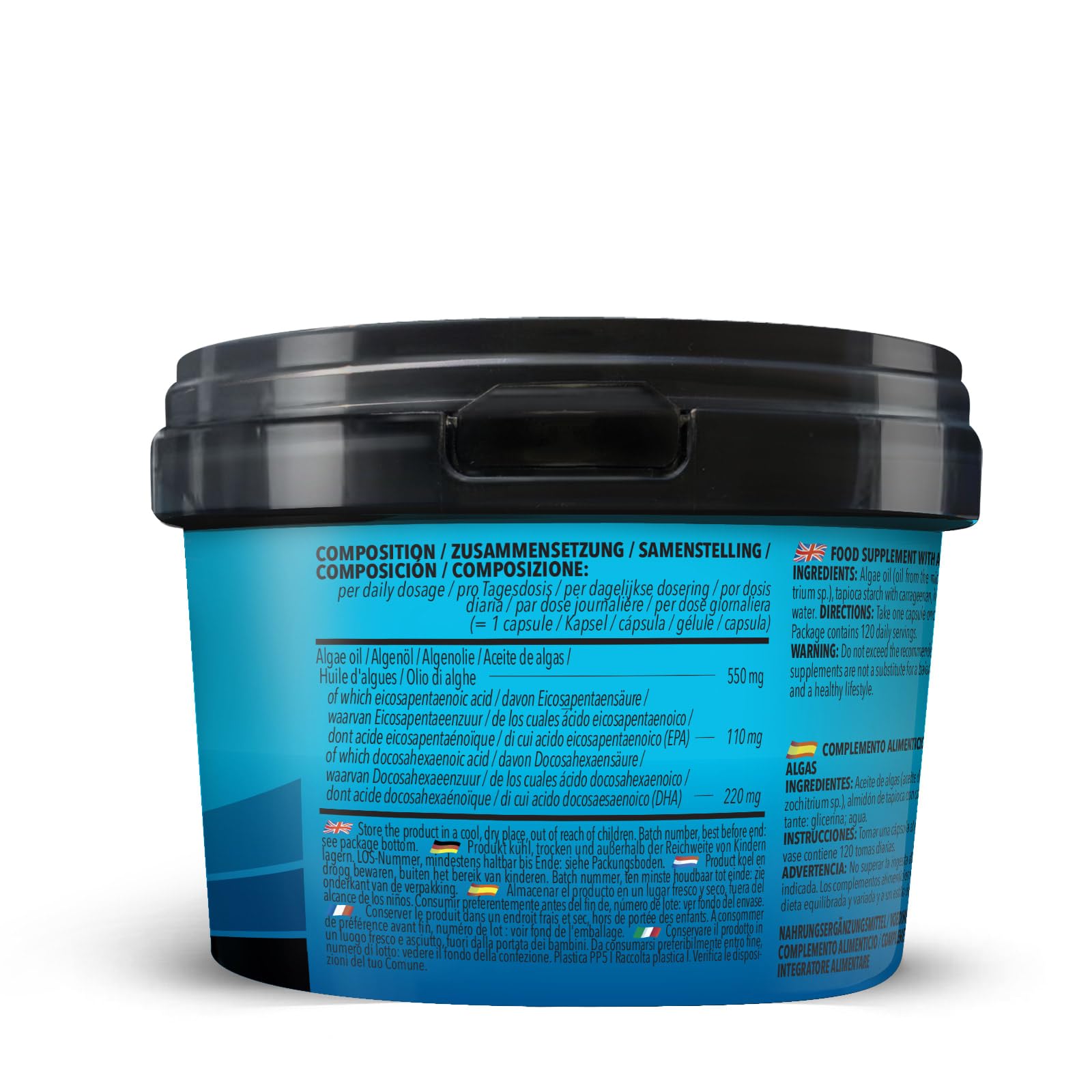 Bodylab24 Vegan Omega-3 120 Kapseln, aus Algenöl gewonnen, mit 110mg EPA und 220mg DHA pro Kapsel, 100% vegan, ohne künstliche Zusatzstoffe, enthält 120 Tagesportionen