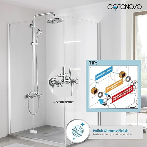 Miniatura 2 de gotonovo Sistema de grifo de ducha expuesto, cabezal de ducha de lluvia de 8 pulgadas con 8 funciones ABS de mano y doble mango cruzado montado en