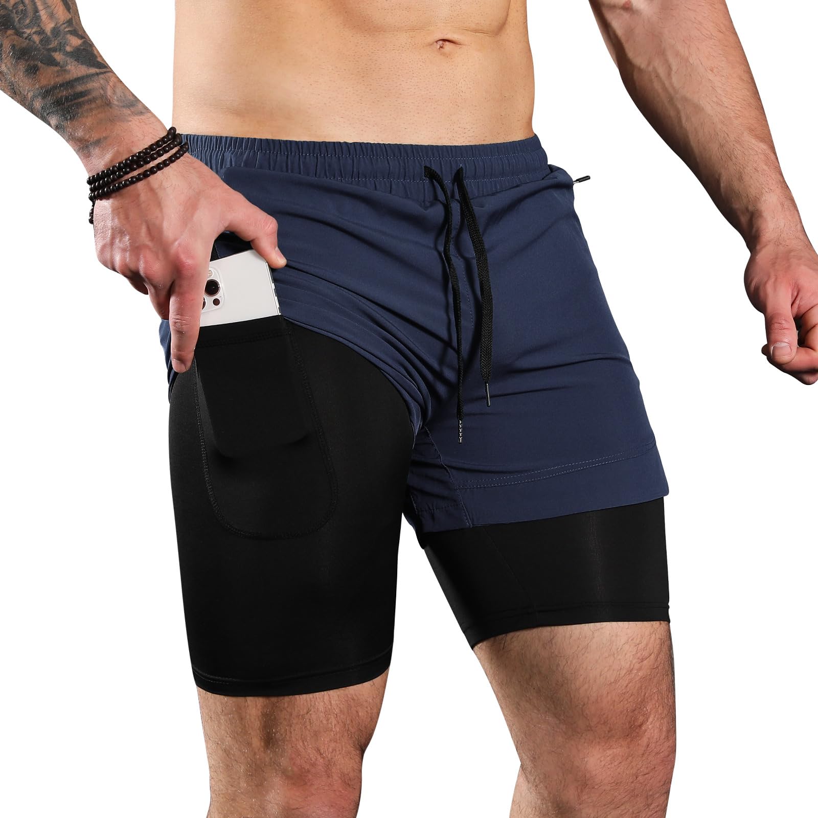 Pantalón Corto Deporte Hombre 2 en 1 Secado Rápido Ligeros Bolsillo Cremallera