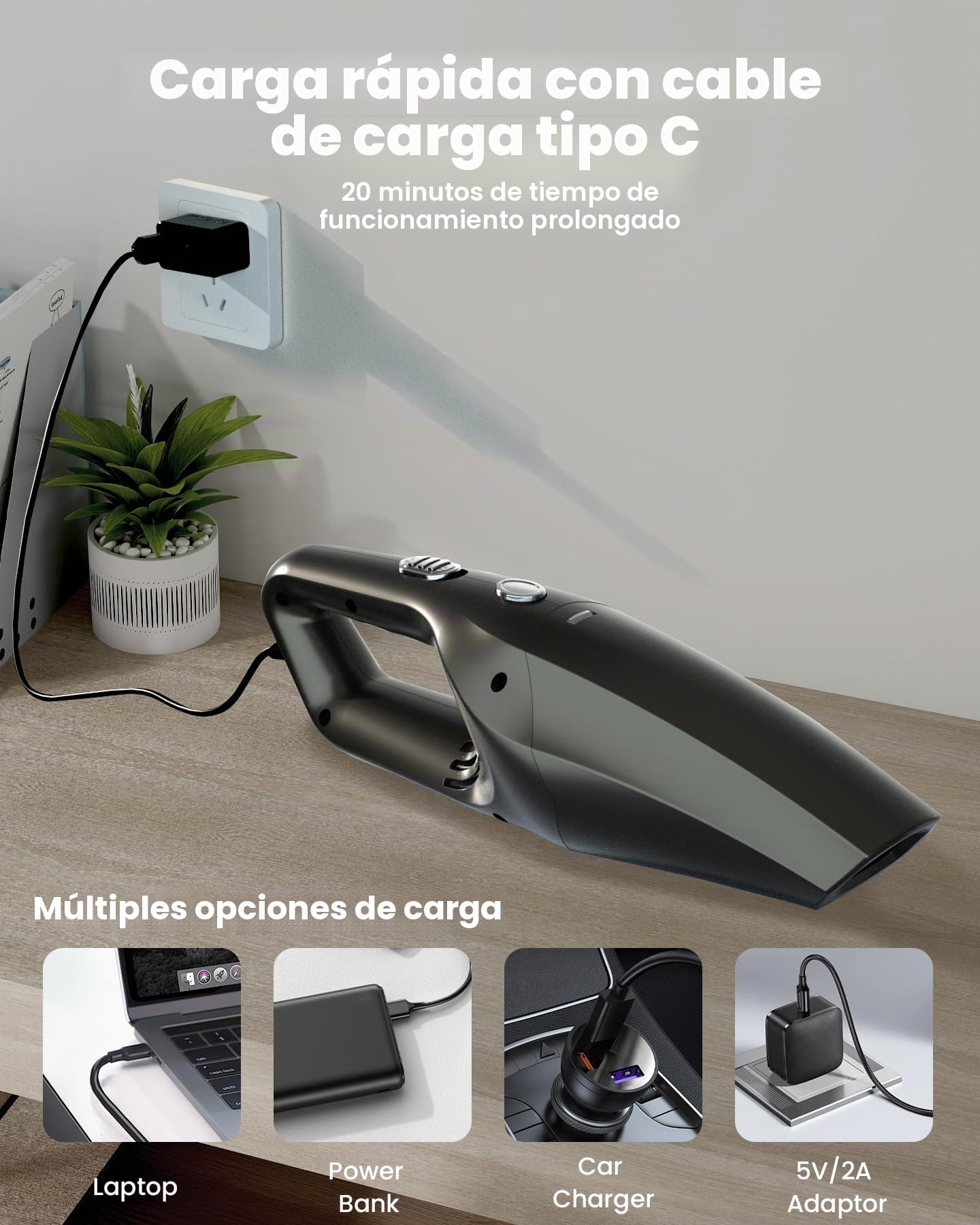 Aspirador De Mano Potente, Aspirador Coche Recargable, Aspiradora De Mano Sin Cable Pare Filtro HEPA