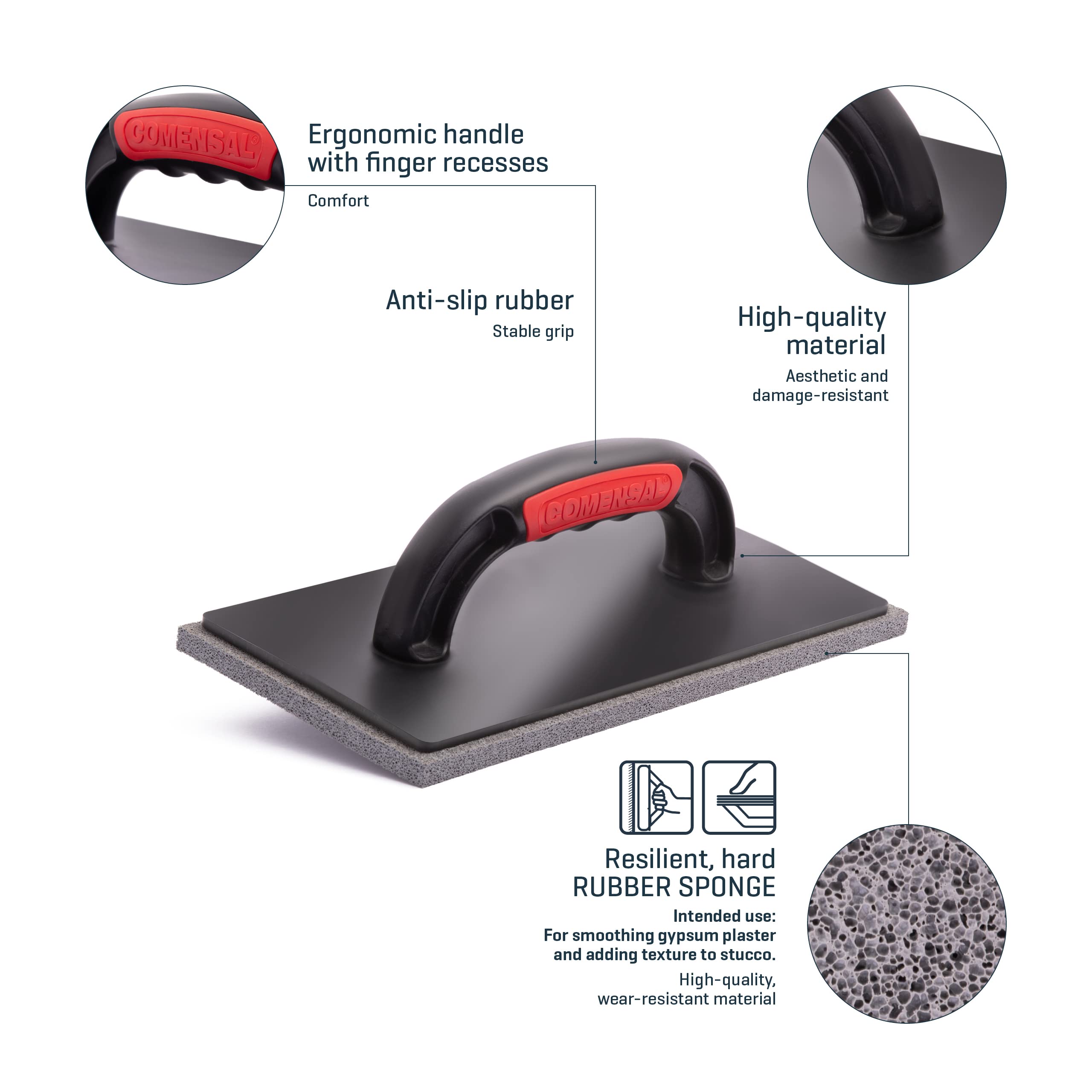 Truelle De Maçon Carrée 80 Mm COMENSAL - Spatule Stucateur Avec Poignée Souple, Lame Acier (Fabriqué En UE)