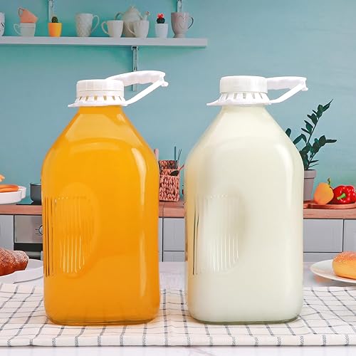 Miniatura 7 de Paquete de 2 botellas de leche de vidrio resistentes de 64 onzas, botella de agua de vidrio de 2 cuartos de galón con 2 líneas de escala exacta,