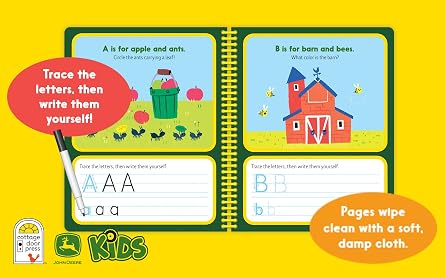 John Deere Kids Wipe Clean Writing & Tracing Workbook Skills for Preschool Kids Ages 3 - 5: Practice Pen Control, ABC's, Numbers, Handwriting, Wipe Off Pen and Stickers Included!
