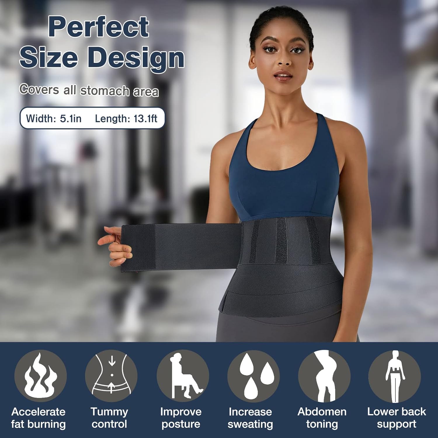 Waist Trainer for Women, Waist Wrap with Tightness Adjustable & Non-Slip, Plus Size, Invisible Tummy Wrap for Stomach, Lower Belly Fat, Post Partum Black : Sports & Outdoors