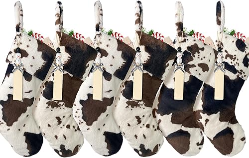 Miniatura 15 de Medias de Navidad de Felpa Personalizadas de Vaca Juego de 2 Grandes de 20" de Piel Bordada Medias de Navidad Personalizar Nombre Estilo Granja