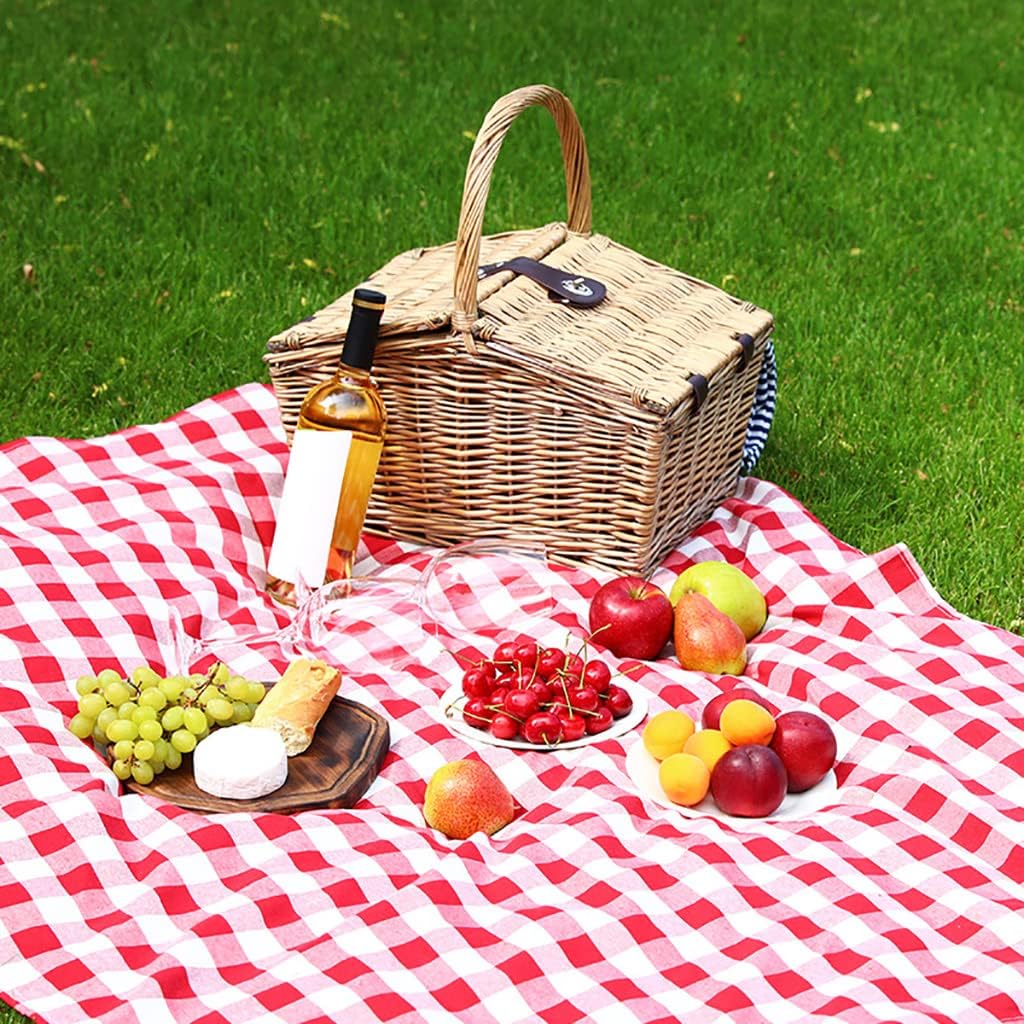 Picnic Basket for 4 -Wicker Picnic Basketr with Lid and Handle & Liners,Willow Shopping Basket,Picnicr Set,Complete Picnic Accessories for Picnics,Parties and BBQs (Small Daisy 41 * 27 * 42cm)