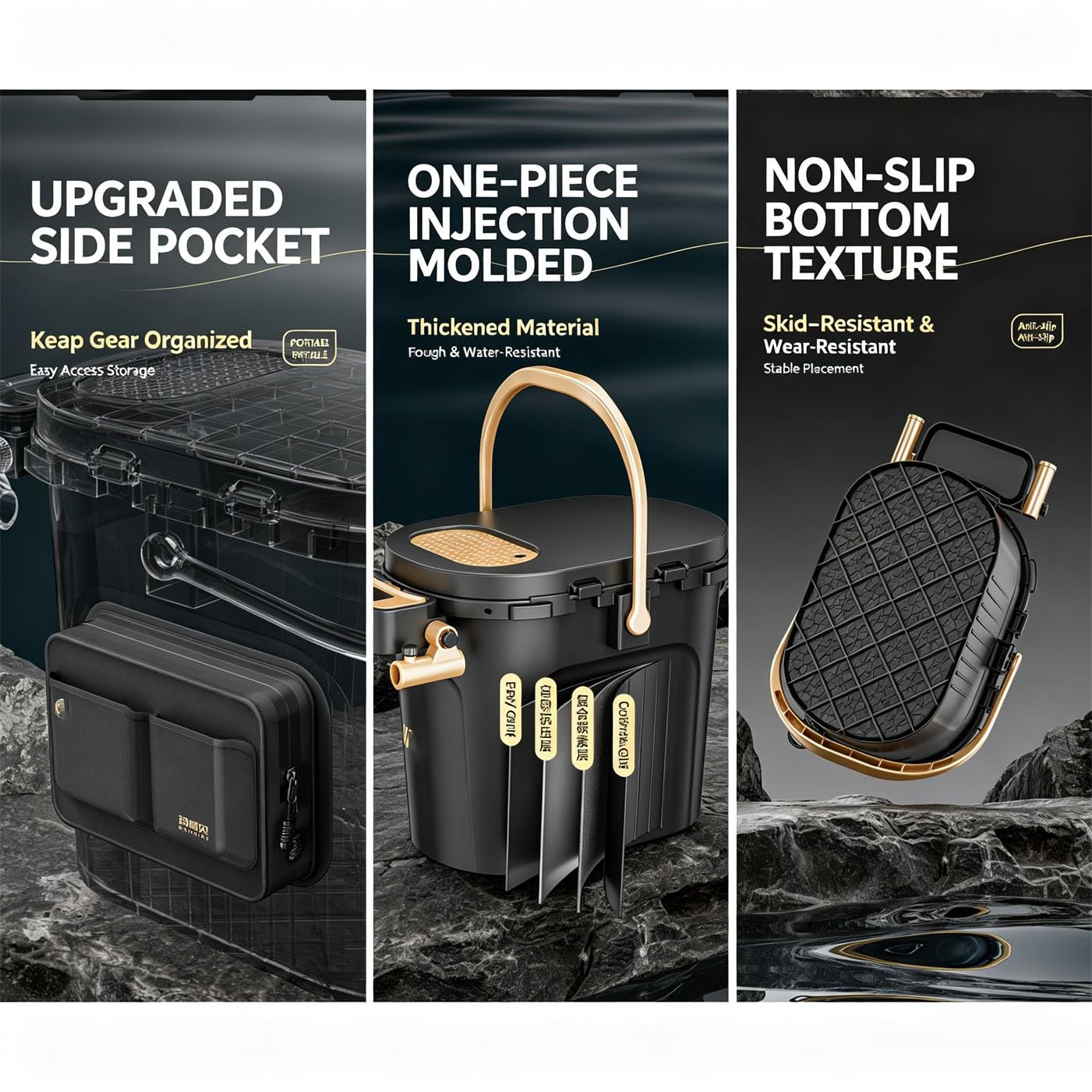 Secchio pesca portatile sedile scatola conservazione pesci attrezzi pesca | Corpo PP rinforzato portata 300lbs piatto esche girevole accessori completi 30L