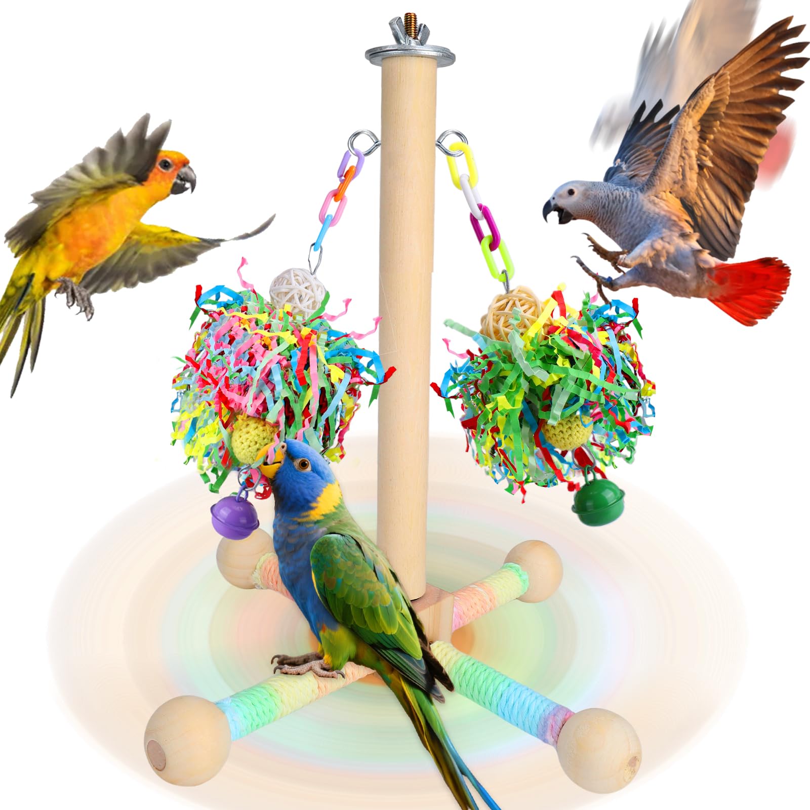BABORUI Bird Toys, Parrot Foraging Shredder Hanging Toys with Perches for Cage