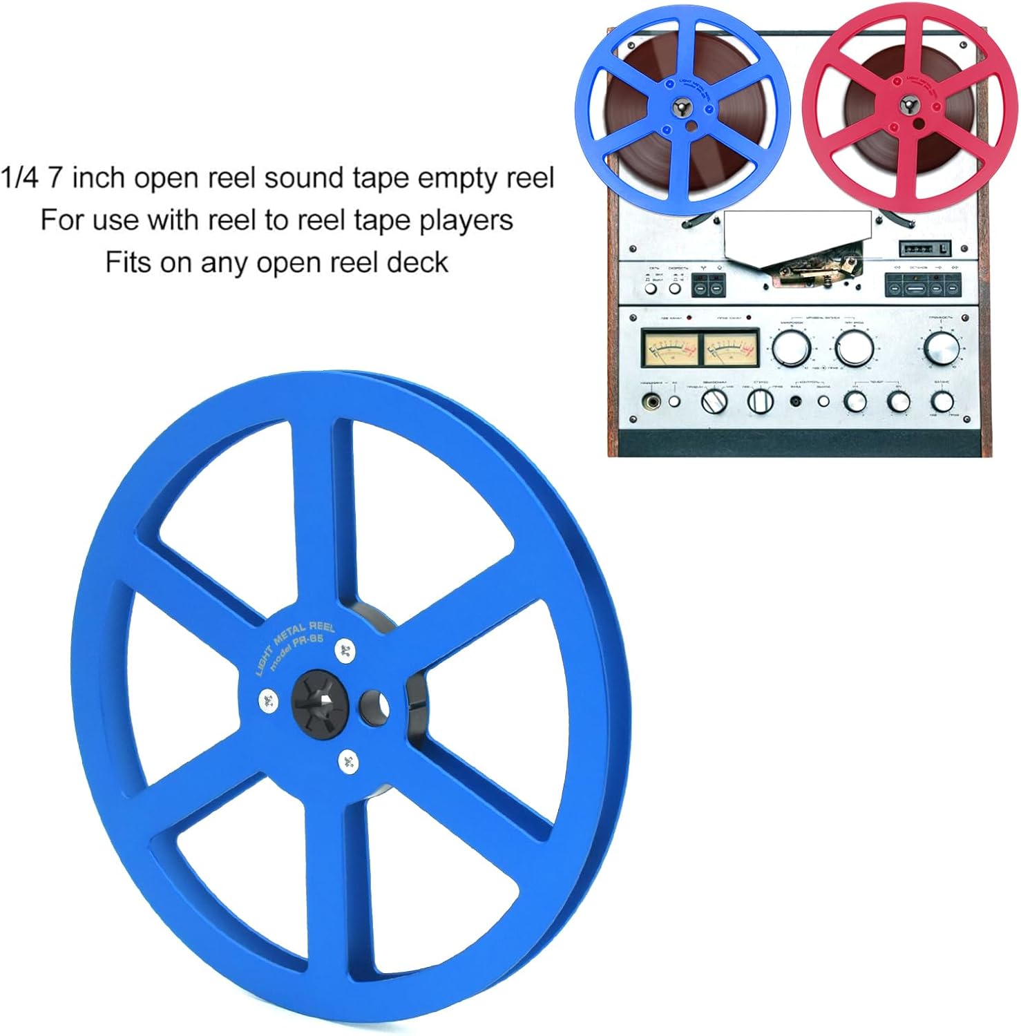 1/4 7 Inch Blue Aluminum Empty Take Up Reel for Reel to Reel Tape | Blue 7 inch aluminum take up reel with 6-hole design for 1/4 inch reel-to-reel tape recorders and empty tape storage