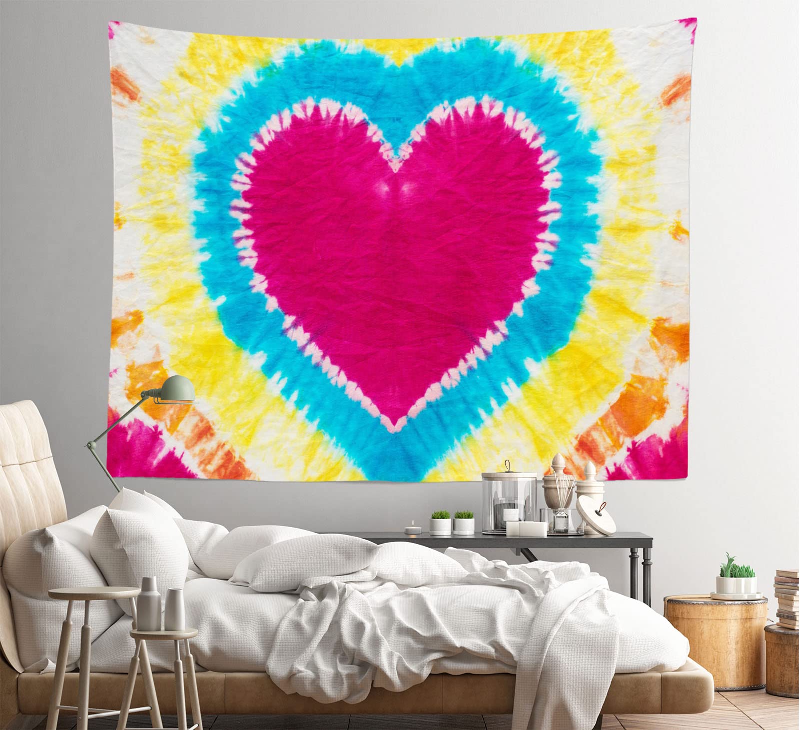 Amazon.com: Loccor 7x5ft Tie Dye Tapestry Heart Shape Tie Dye