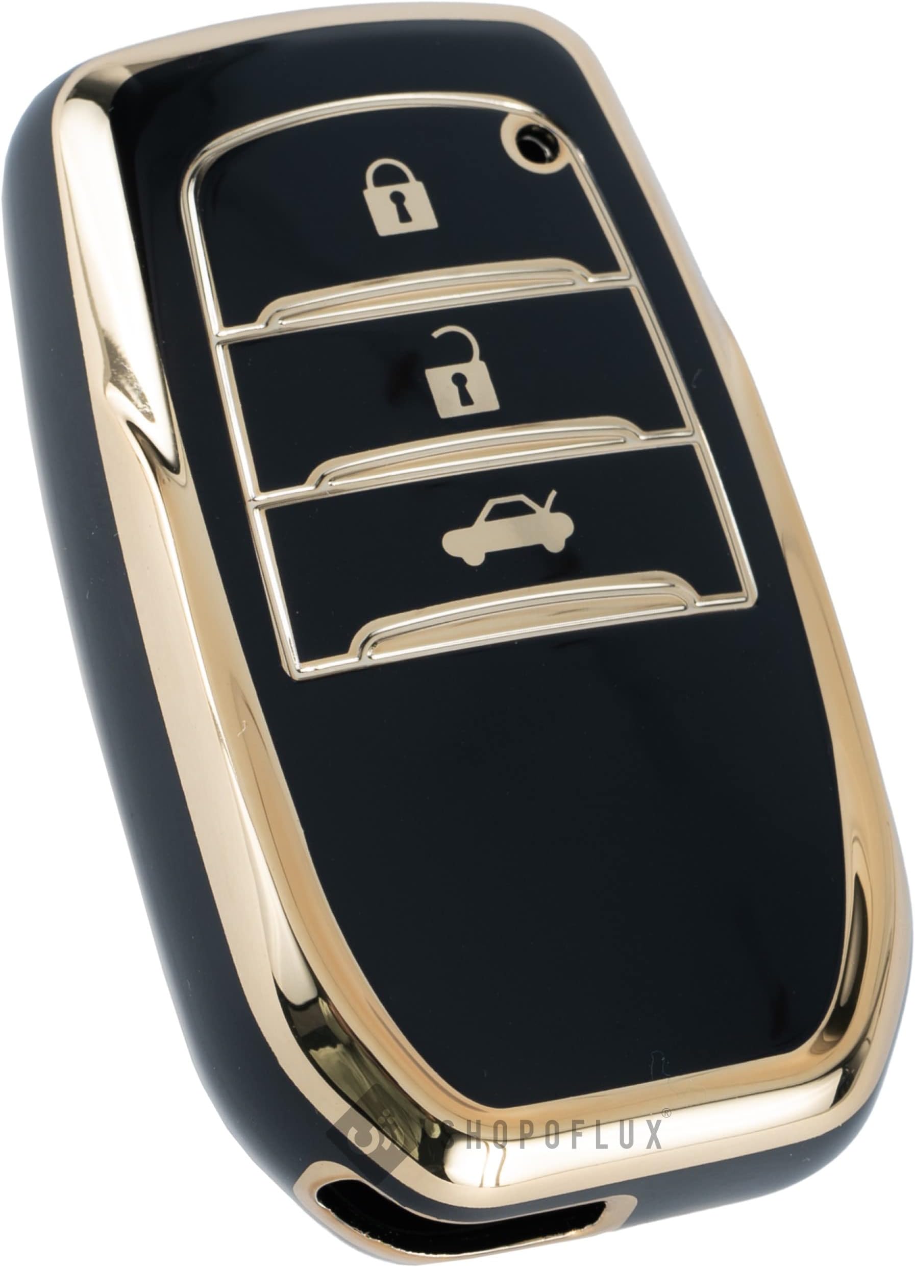 SHOPOFLUX TPU Key Cover Compatible with Toyota Fortuner | Fortuner Legender | Innova Hycross | Invicto 3 Button Smart Key (Black)