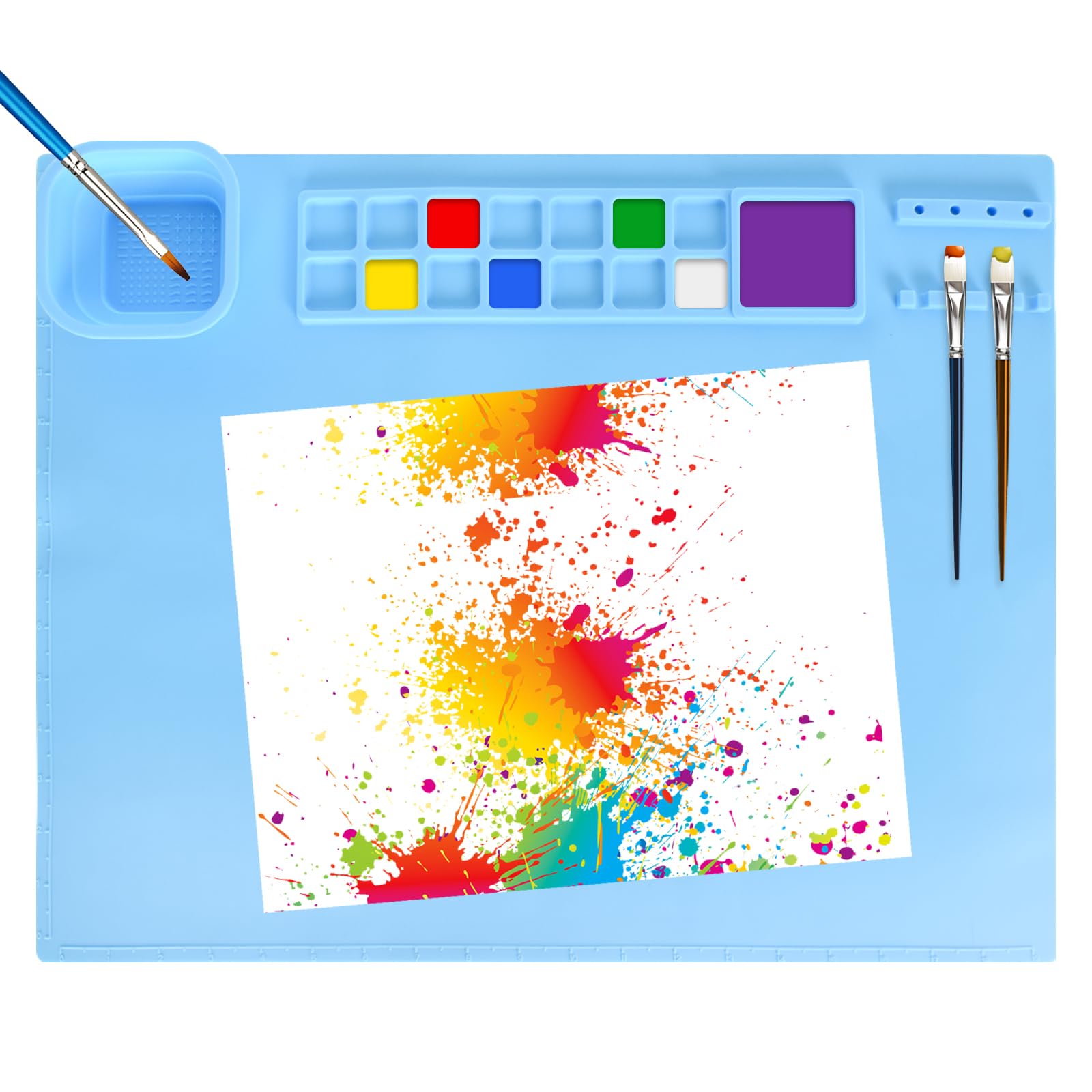 Tappetino per Pittura in Silicone, Tappetino Silicone per Fai Da Te Blu 51 x 40,6 cm, Tappetino con Tazza Antiaderente Resistente per Fai Da Te, Pittura, Colata di Resina, Resina Epossidica