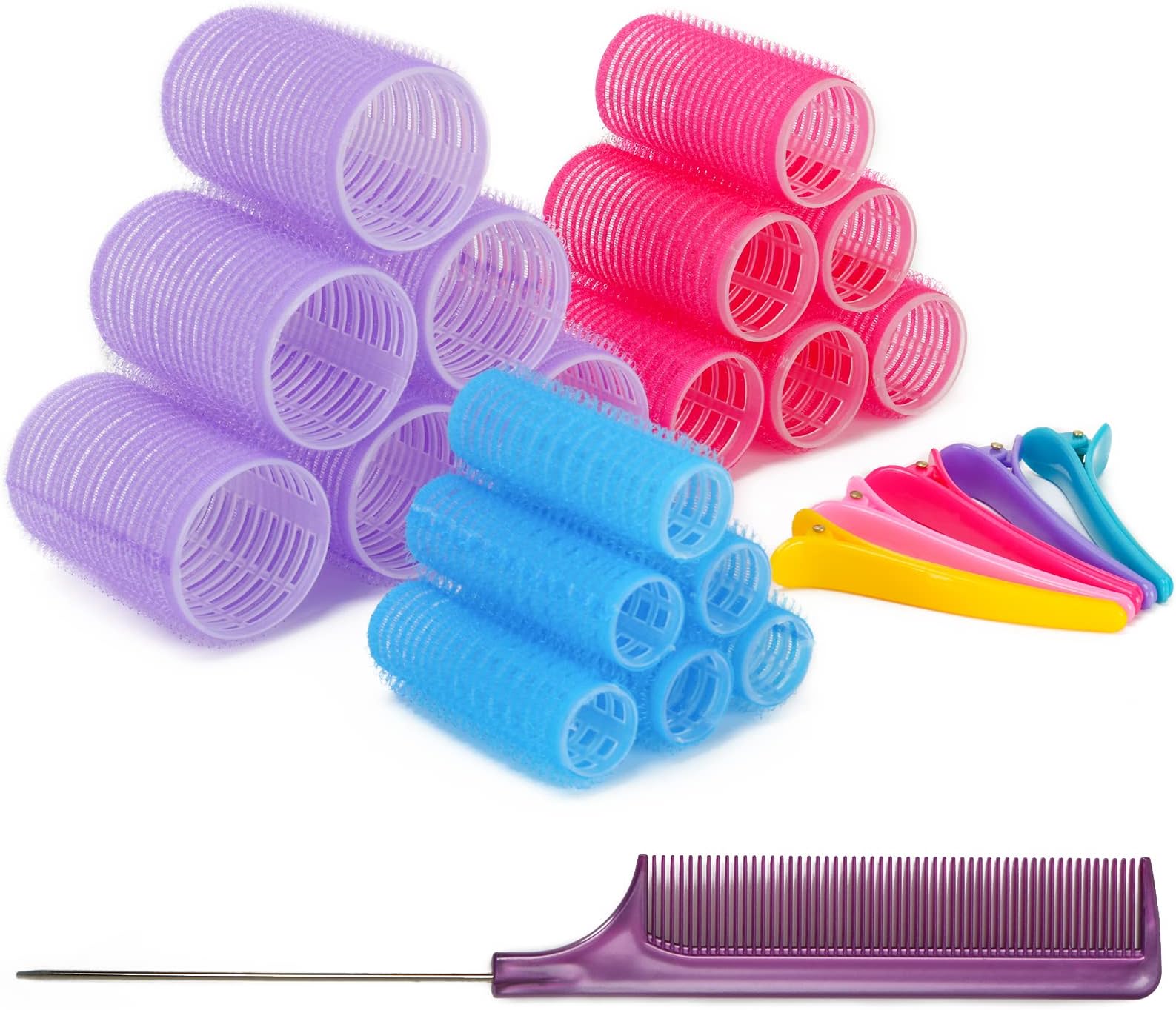 BEWAVE Hair Roller, 18 Pcs Self Grip Hair Rollers Set Salon Dressing Curlers for Long Hair 3 Size, Self Holding Rollers DIY or Hair Salon Curlers for Styling with Roller Clips and Comb