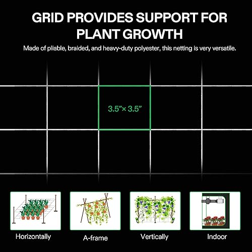 Miniatura 4 de VIVOSUN Red de enrejado de plantas de 5 x 30 pies, red de cultivo de poliéster resistente, red de enrejado de jardín con malla cuadrada para plantas