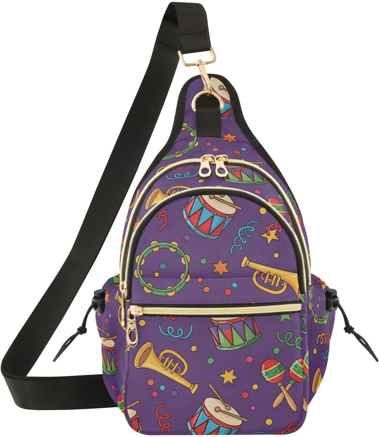 VIGTRO Colorful Musical Instruments Crossbody Sling Bag for Women Men Chest Bag with Adjustable Strap Casual Shoulder Bag for Outdoors Travel Hiking Cycling
