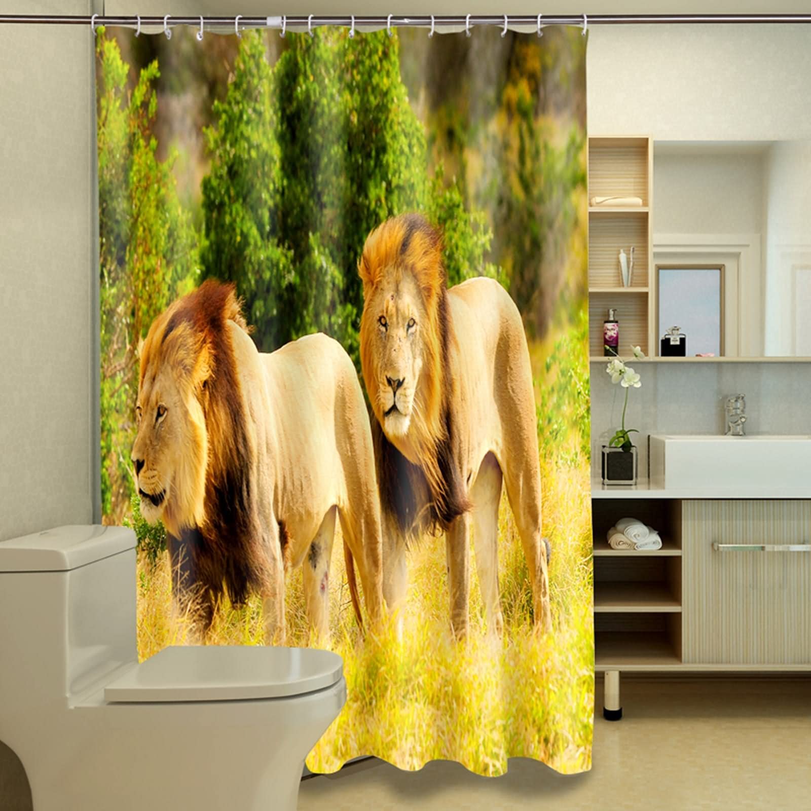 Rideau de douche japonais 200x180 cm KnSam imperméable motif lion 3D