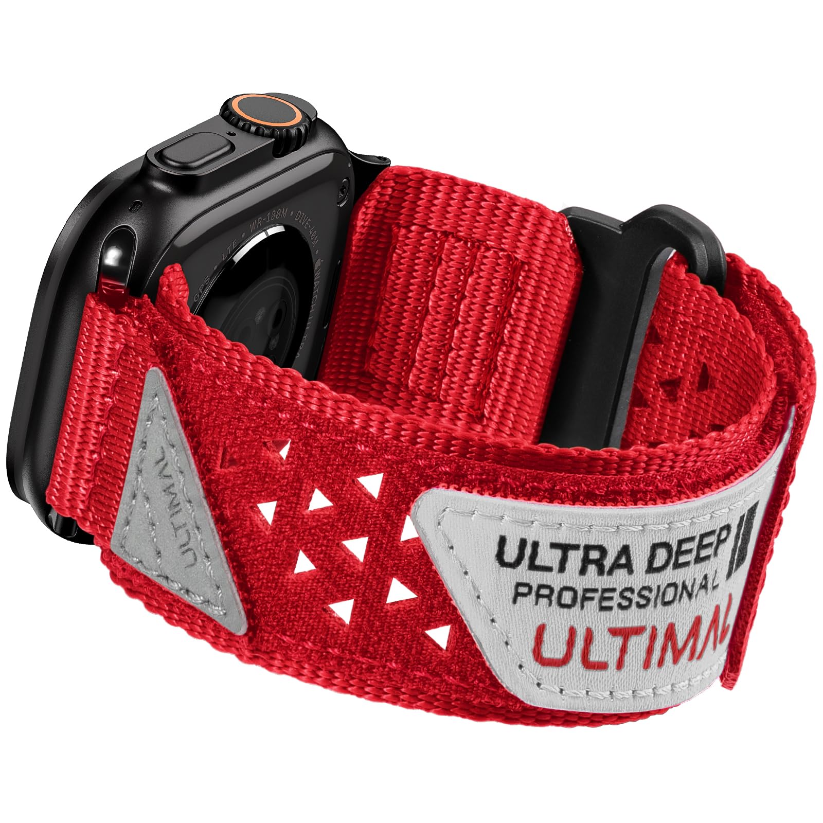 ULTIMAL Compatible witch Apple Watch 3/2/1 Series 11/10/9/8/7/6/5/4/SE/SE2/SE3,Nylon velcro Stars-Stripes Flag Woven Strap for men 49mm 46mm 45mm 44mm (Red)